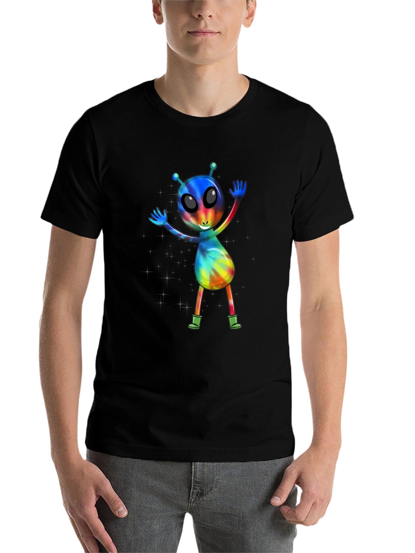 Black Tie-Dye Alien Graphic T-Shirt view 7