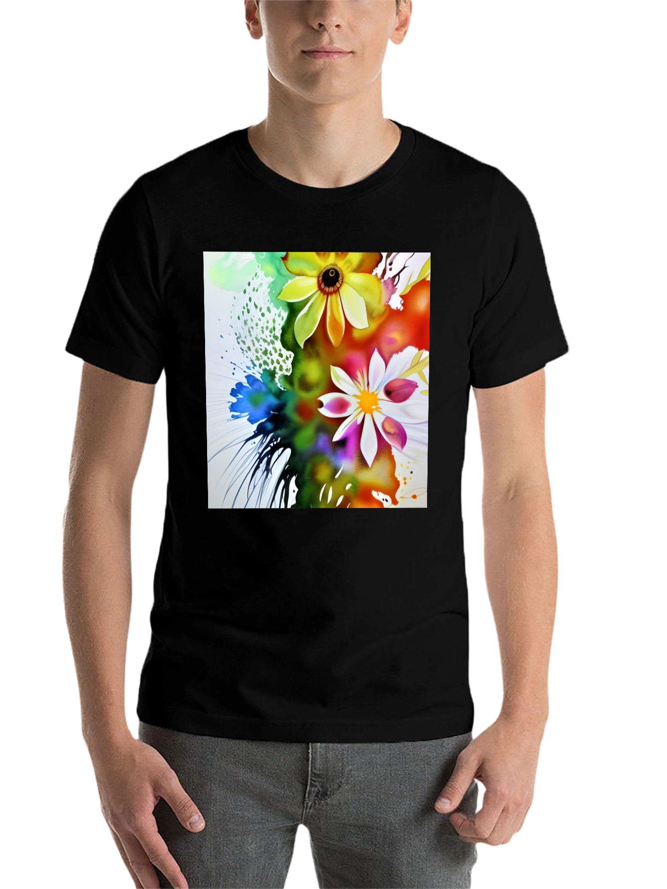 Black Floral Art Black T-Shirt view 7