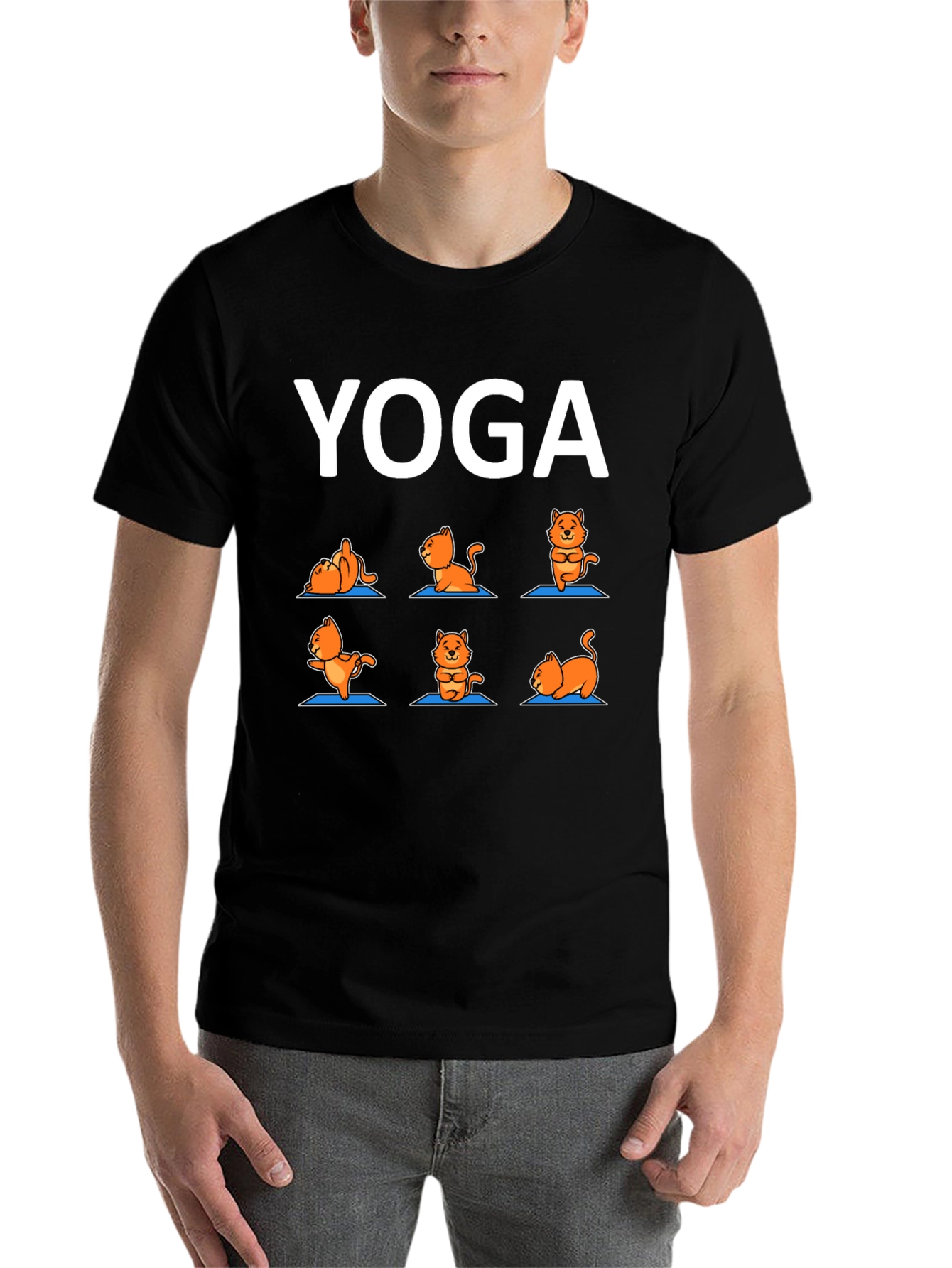 Black Yoga Cat T-Shirt: Funny Cartoon Tee view 7
