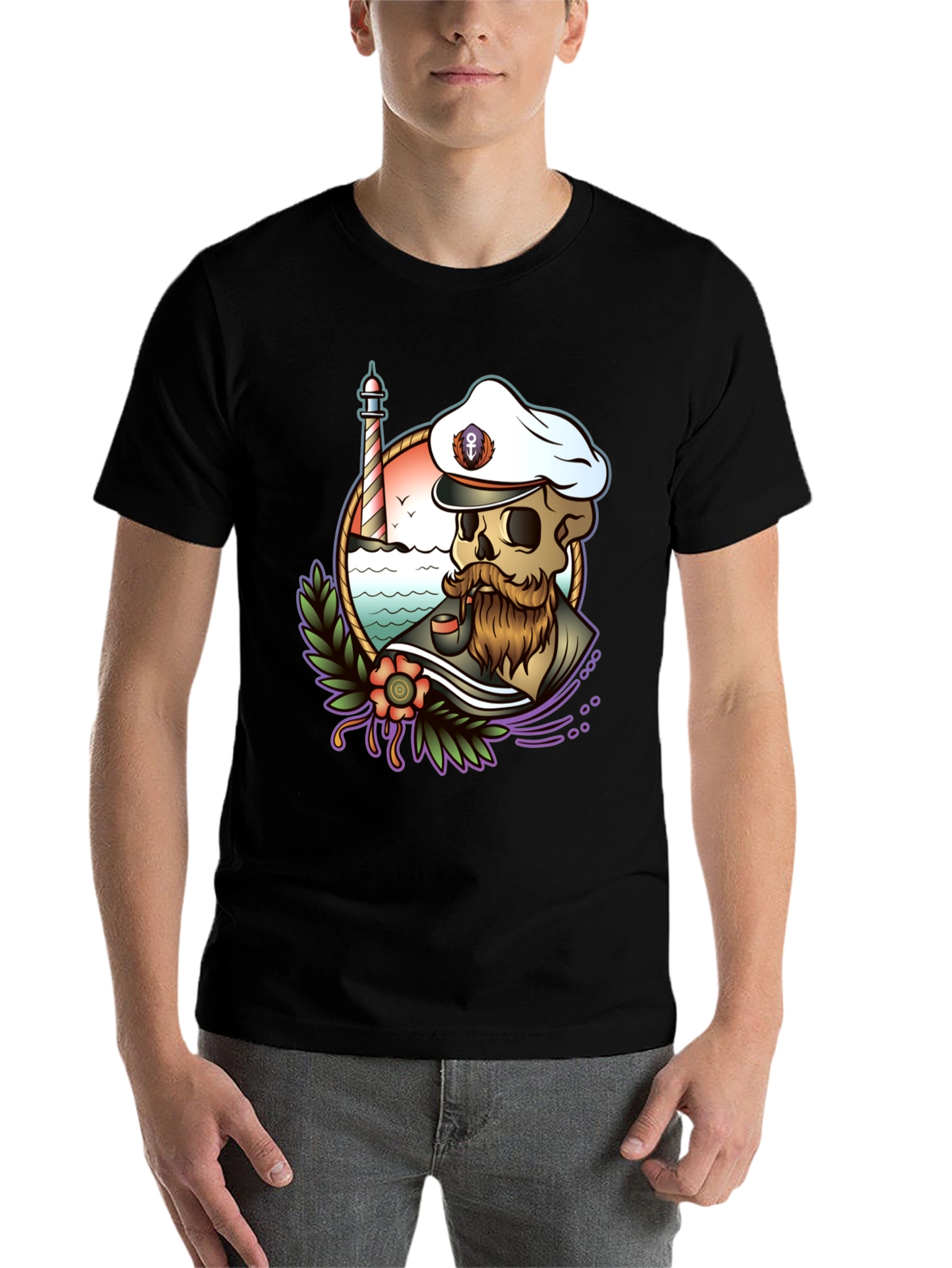 Black Nautical Skull T-Shirt - Captain Skeleton Tee view 7