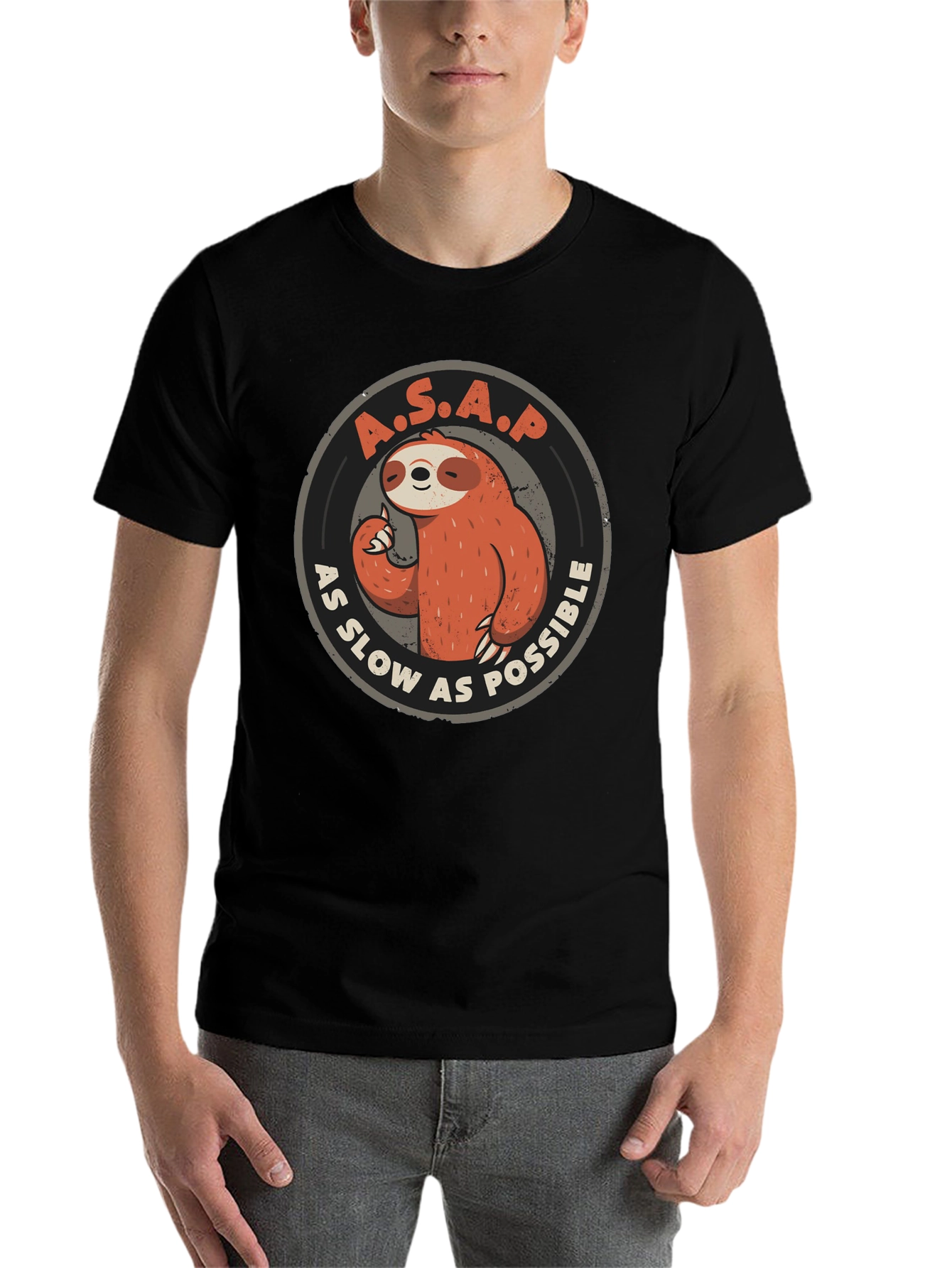 Black Funny Sloth A.S.A.P. Graphic T-Shirt - As Slow As Possible Tee view 7