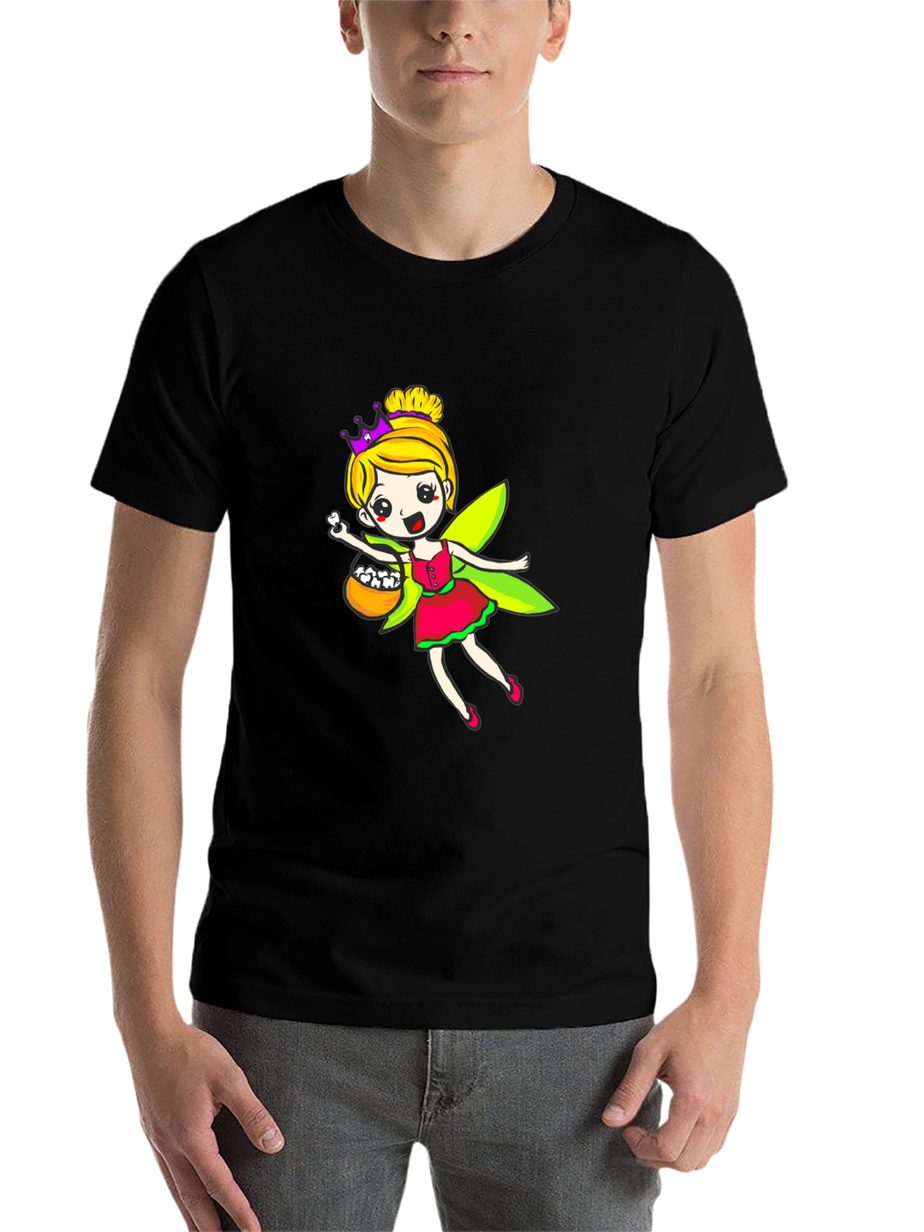 Black Fairy Princess T-Shirt - Cartoon Design view 7
