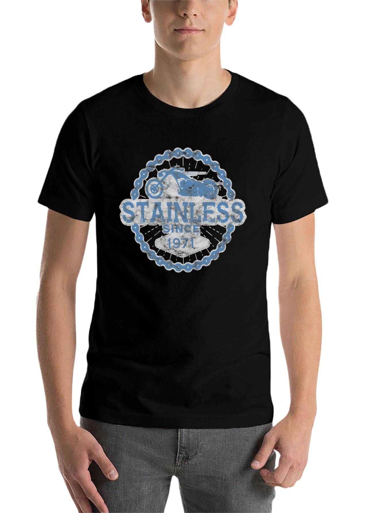 Black Stainless Since 1971 Motorcycle Graphic T-Shirt view 7