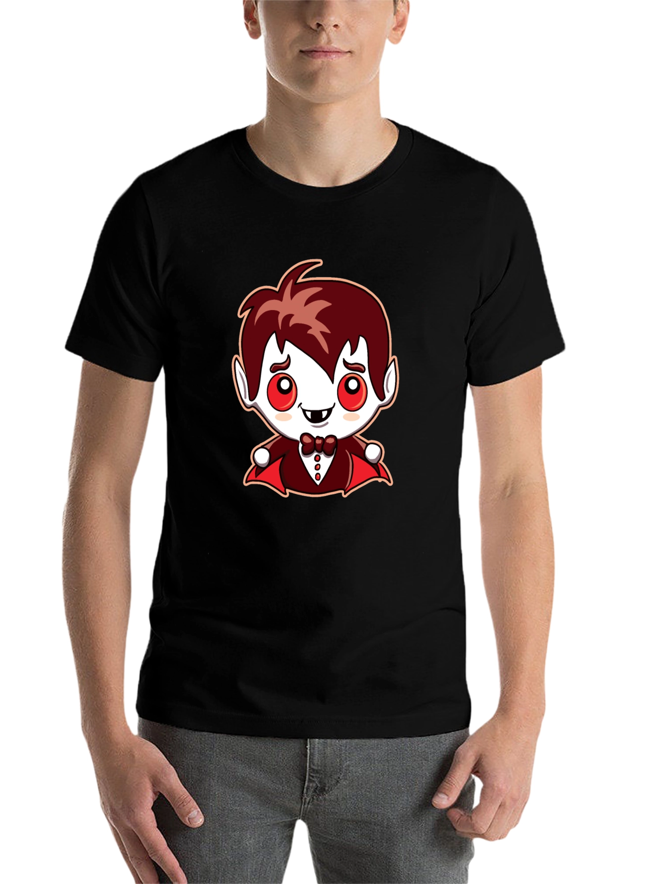 Black Cute Cartoon Vampire Graphic Tee view 7