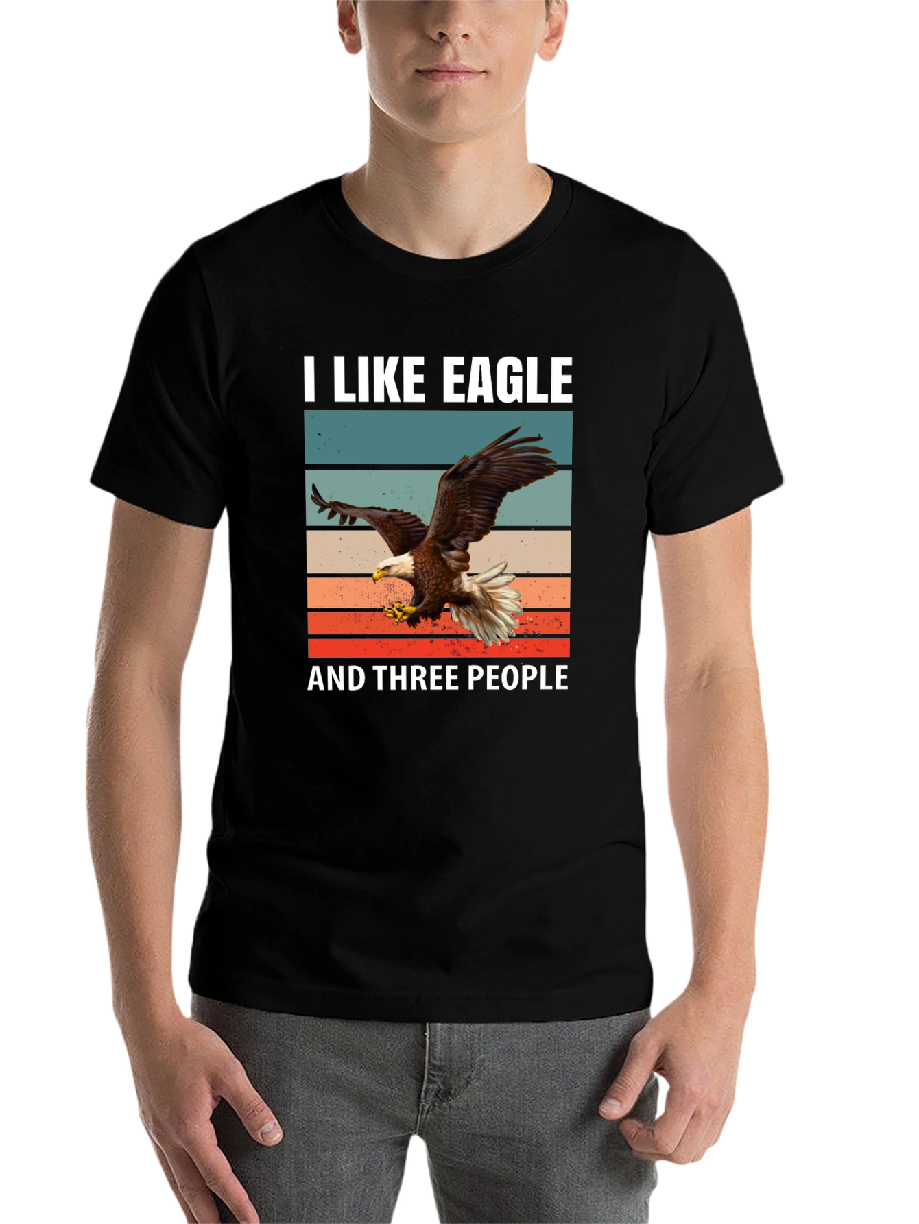 Black I Like Eagle and Three People T-Shirt view 7