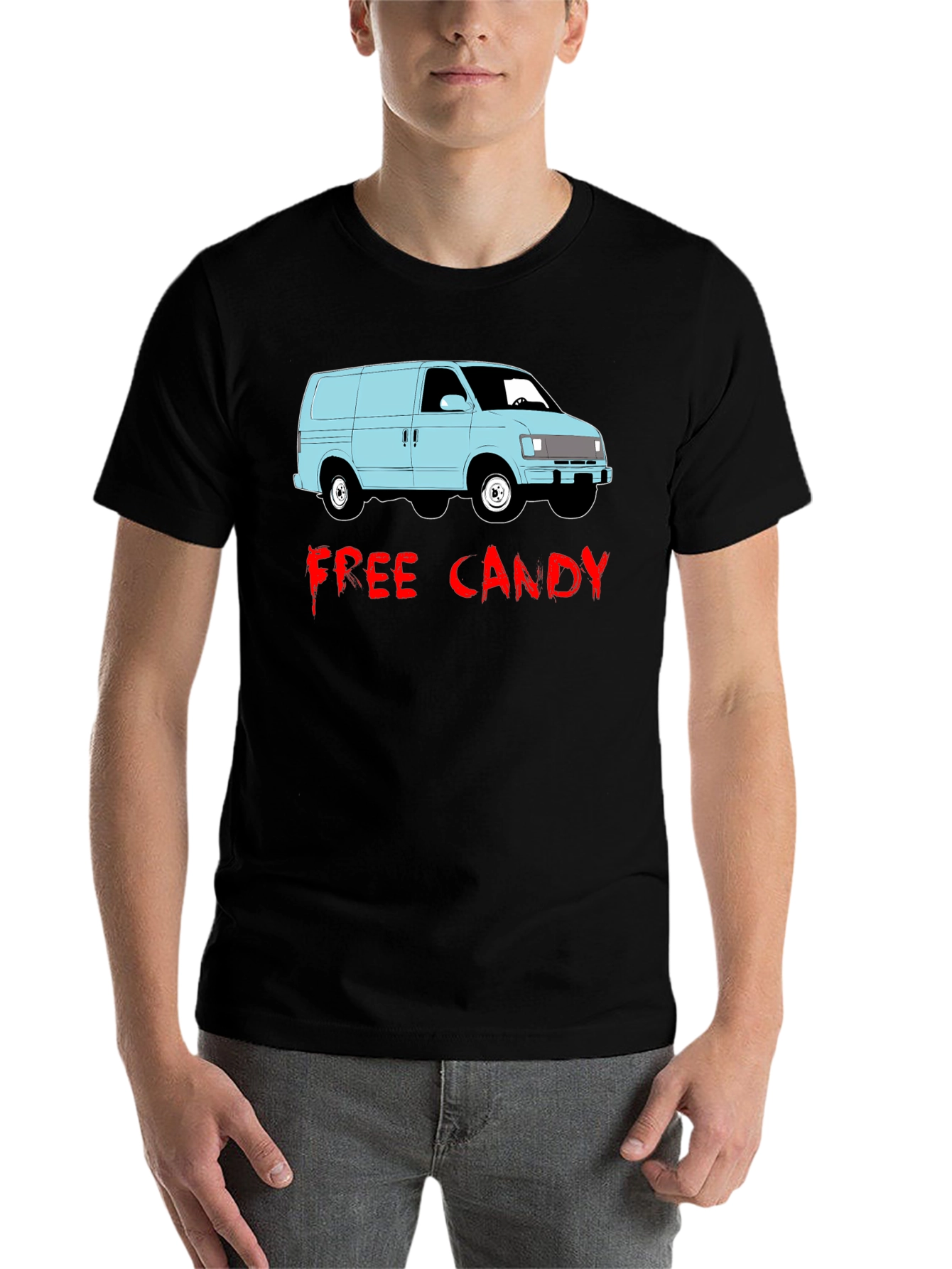 Black Free Candy Van T-Shirt - Funny Graphic Tee view 7