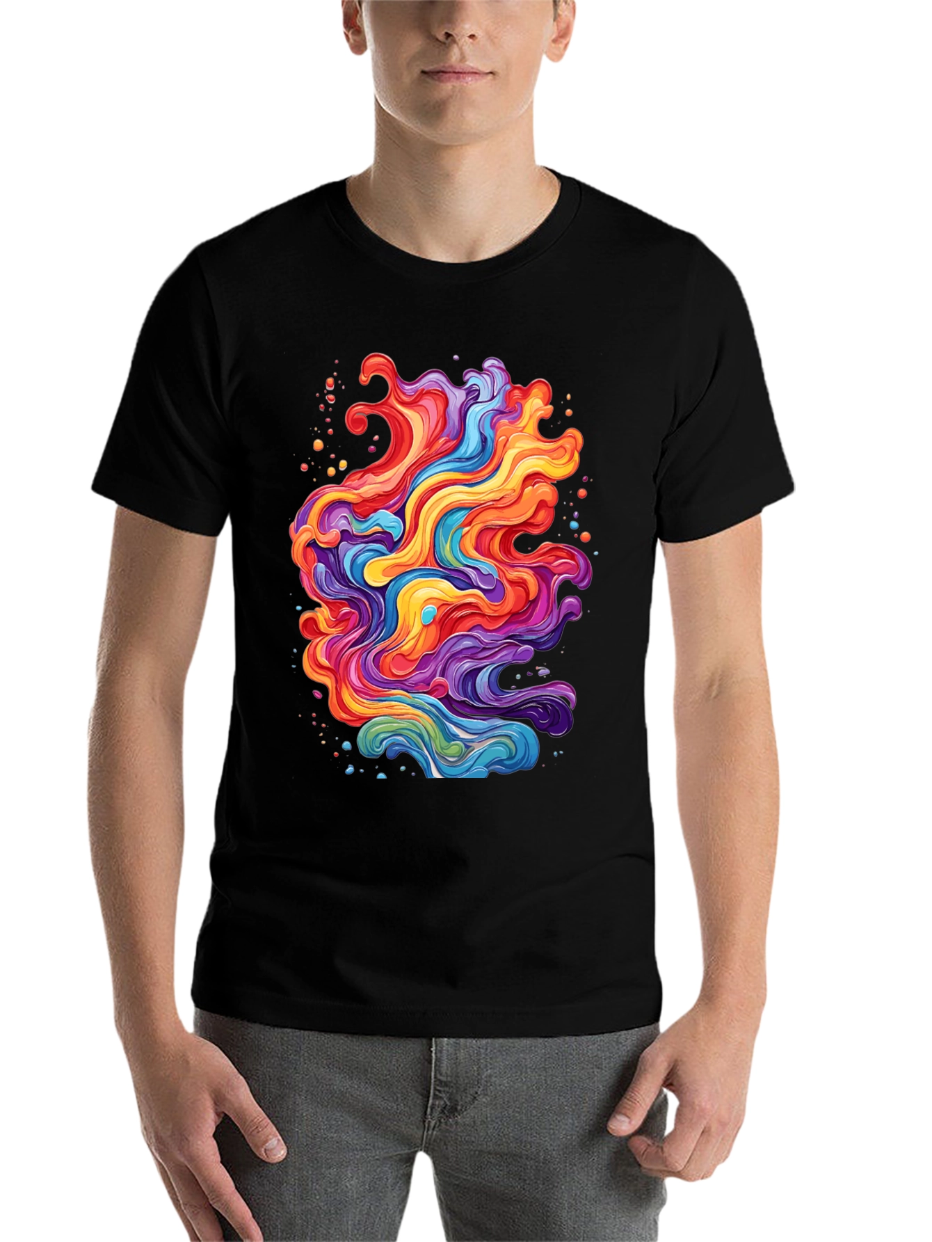 Black Vibrant Abstract Swirl T-Shirt - Black view 7