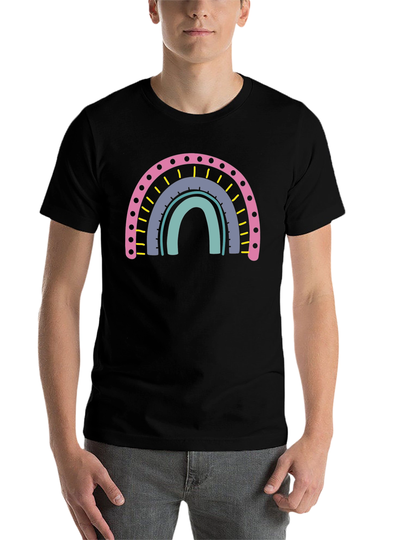 Black Rainbow Graphic T-Shirt - Casual Cotton Tee view 7