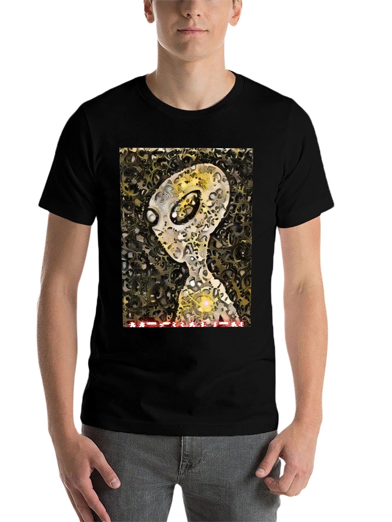 Black Alien Cog T-Shirt - Sci-Fi Graphic Tee view 7