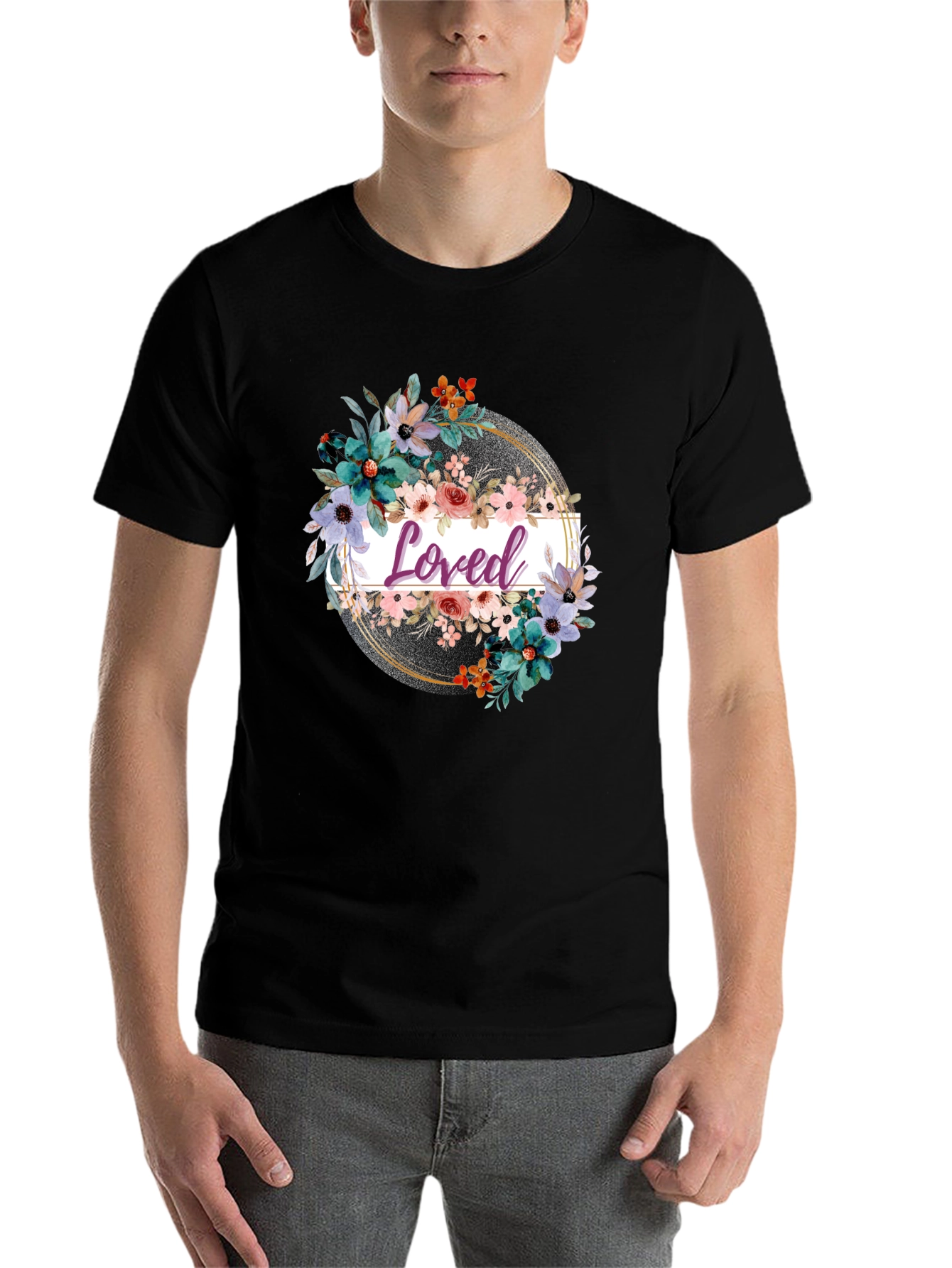 Black Floral Loved T-Shirt view 7