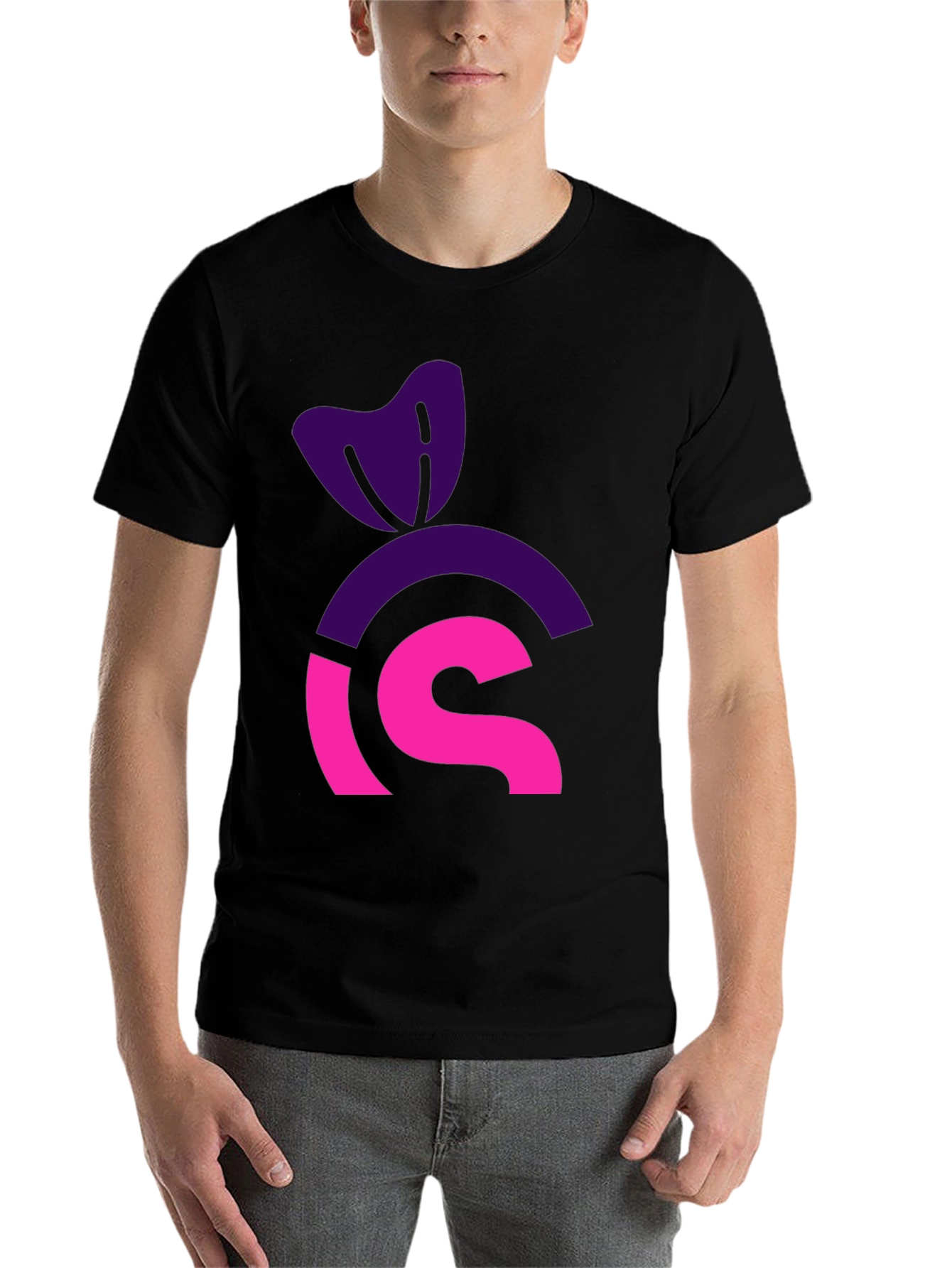 Black Modern Graphic Tee: Purple & Pink Icon Design view 7