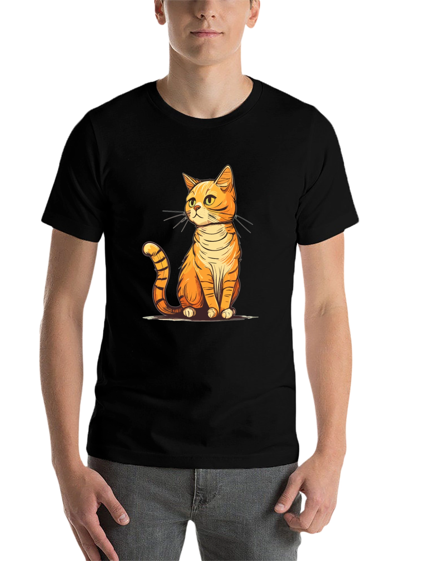 Black Cute Cartoon Cat T-Shirt - Unisex Black Tee view 7
