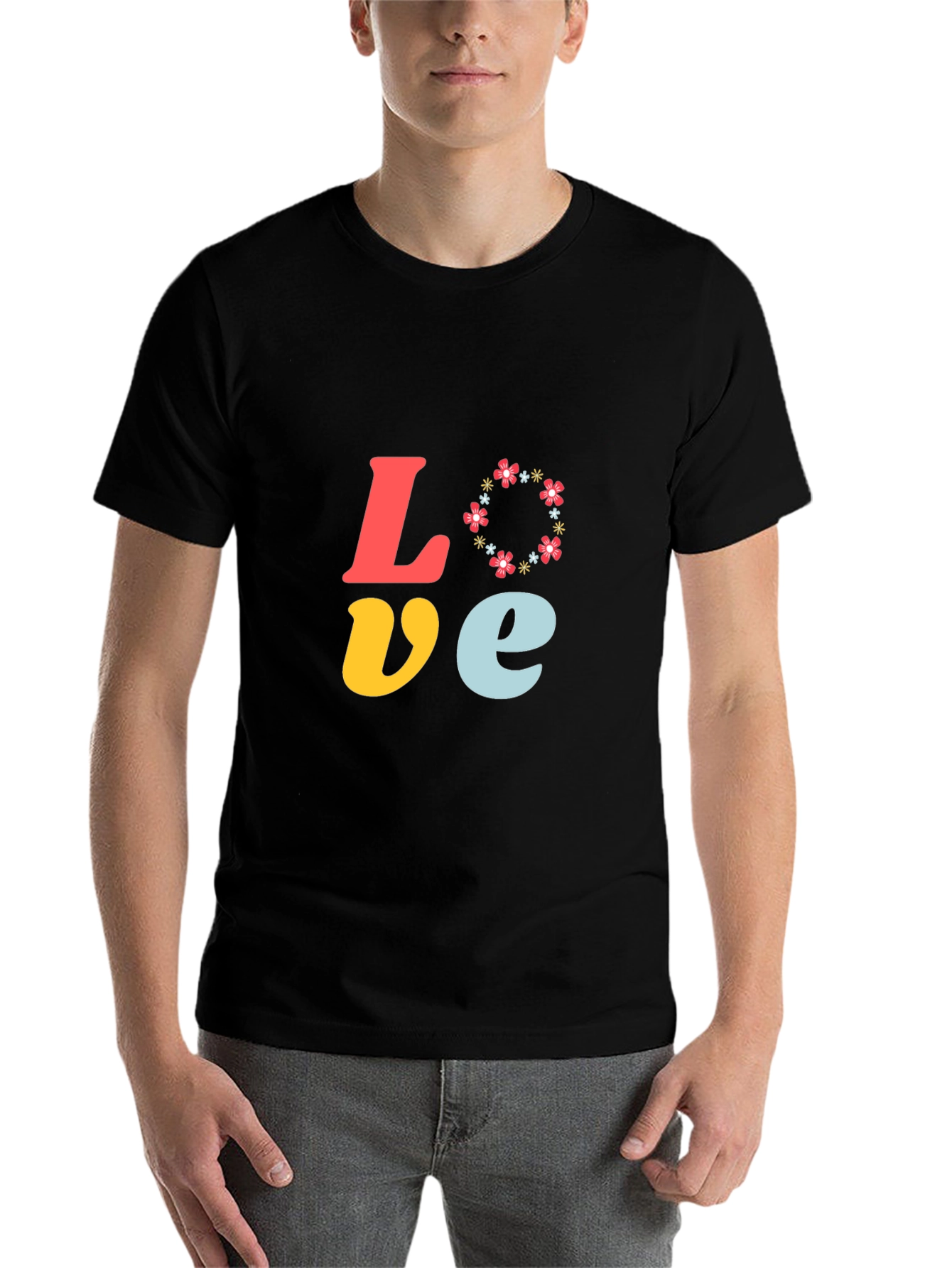 Black Love Floral Graphic Tee - Short Sleeve Black T-Shirt view 7
