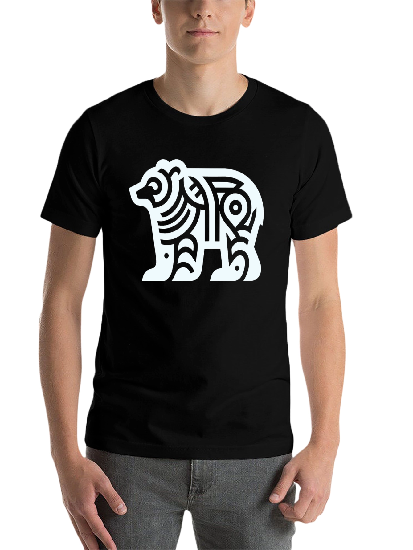 Black Geometric Bear Graphic Tee - Black Cotton Blend view 7
