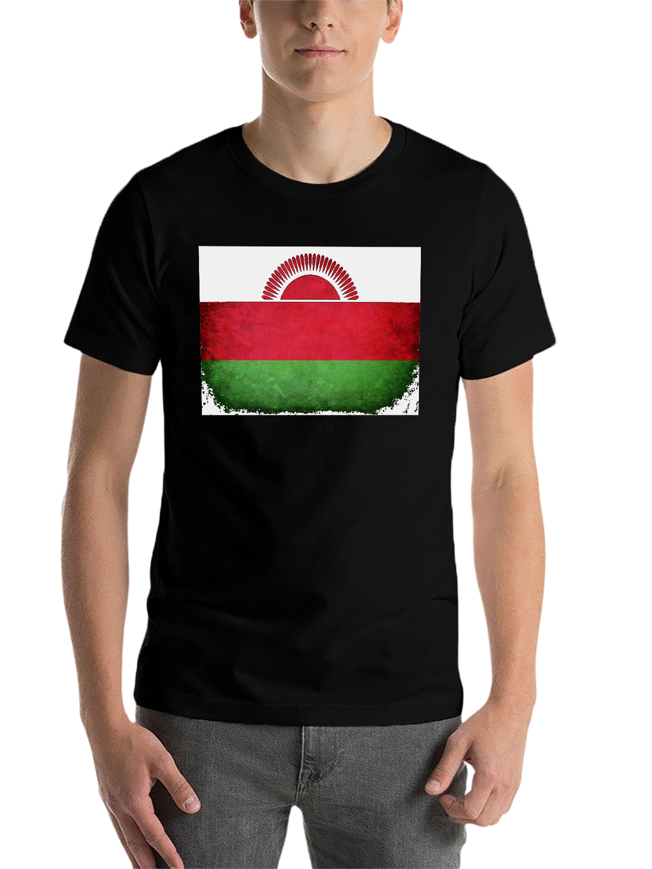 Black Malawi Flag Graphic T-Shirt view 7