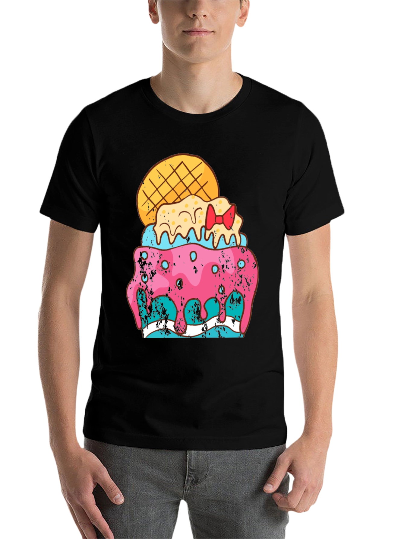 Black Fun Ice Cream Treat Graphic Tee - Black Cotton Blend Shirt view 7