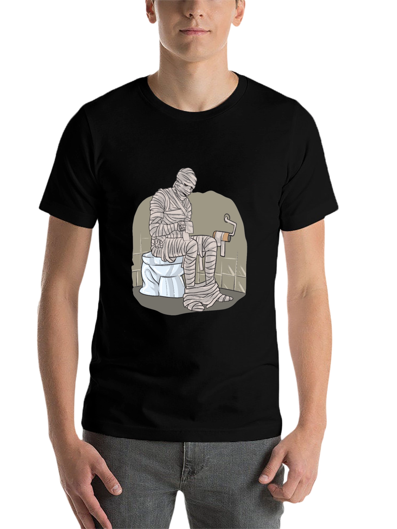 Black Mummy on Toilet Graphic Tee - Funny Halloween T-Shirt view 7