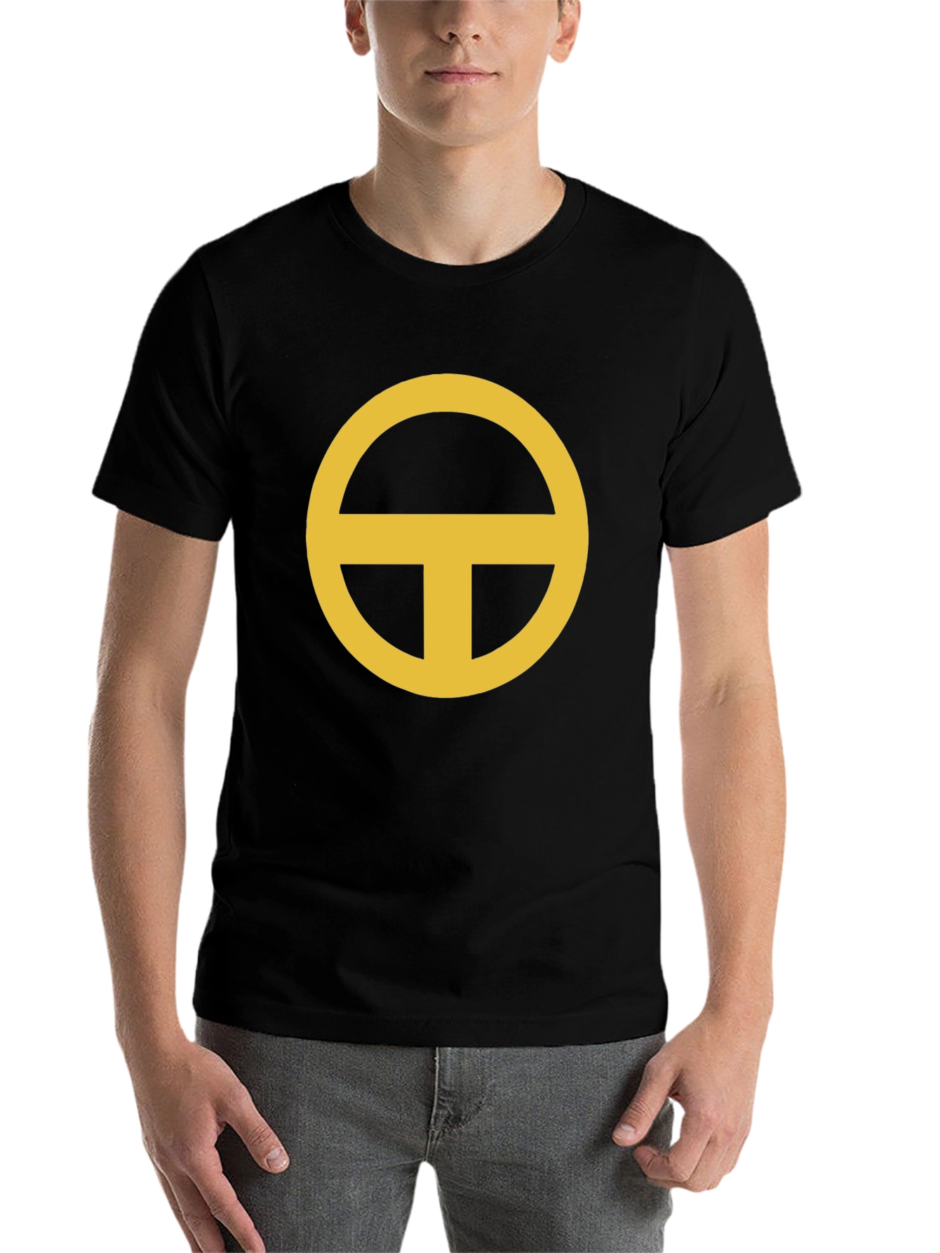 Black Minimalist Gold Circle-T Graphic Black T-Shirt view 7