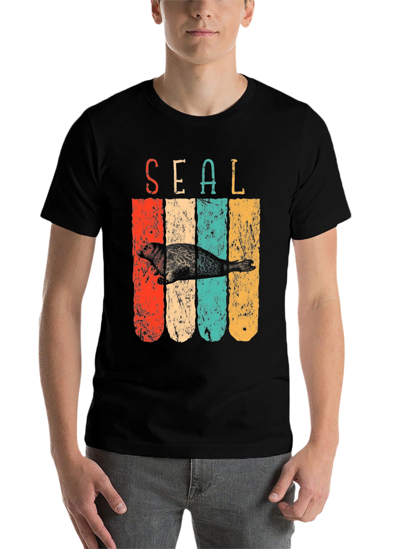 Black Retro Seal T-Shirt - Vintage Style Graphic Tee view 7