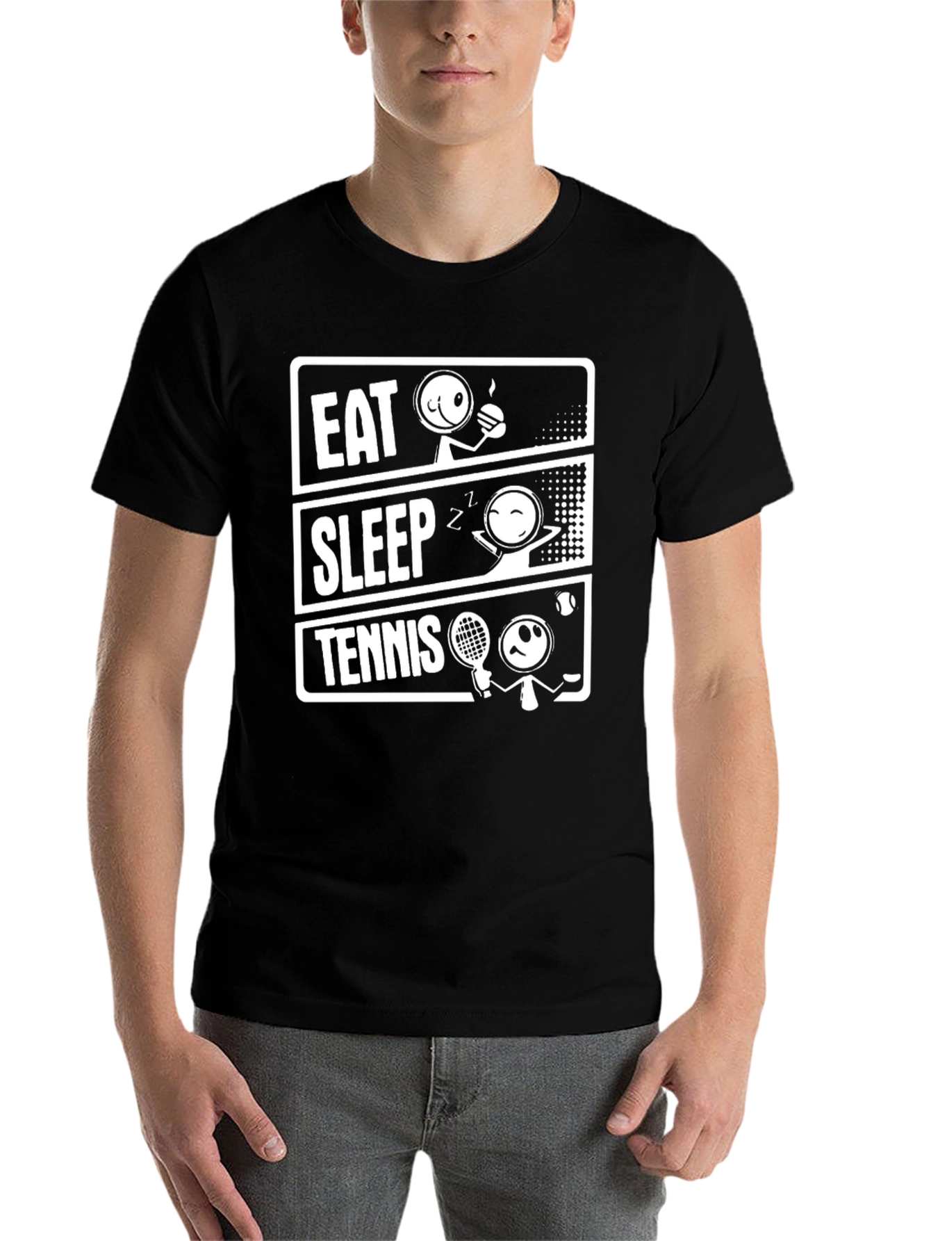 Black Eat Sleep Tennis Black Graphic T-Shirt view 7