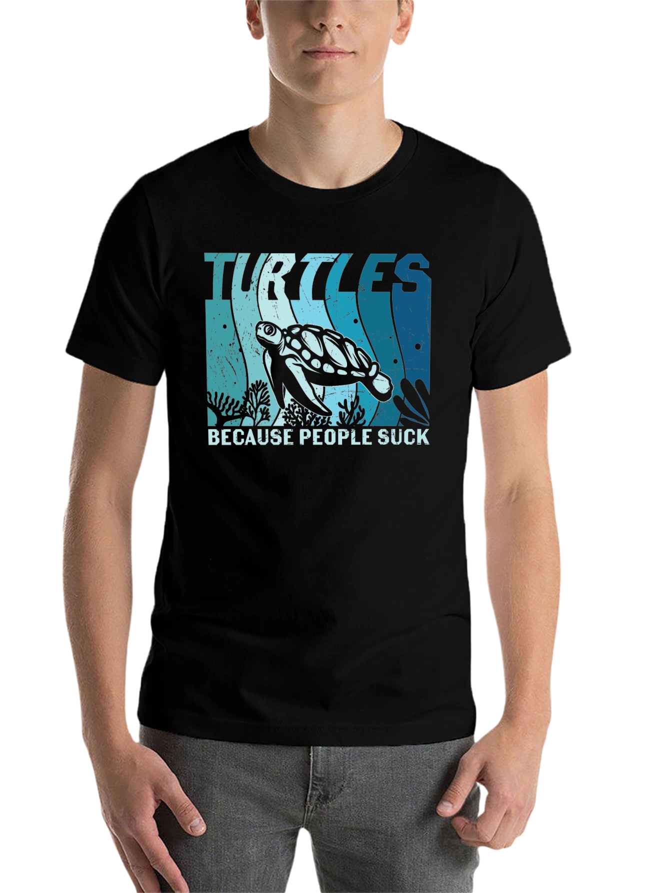 Black Turtles Because People Suck Graphic T-Shirt view 7