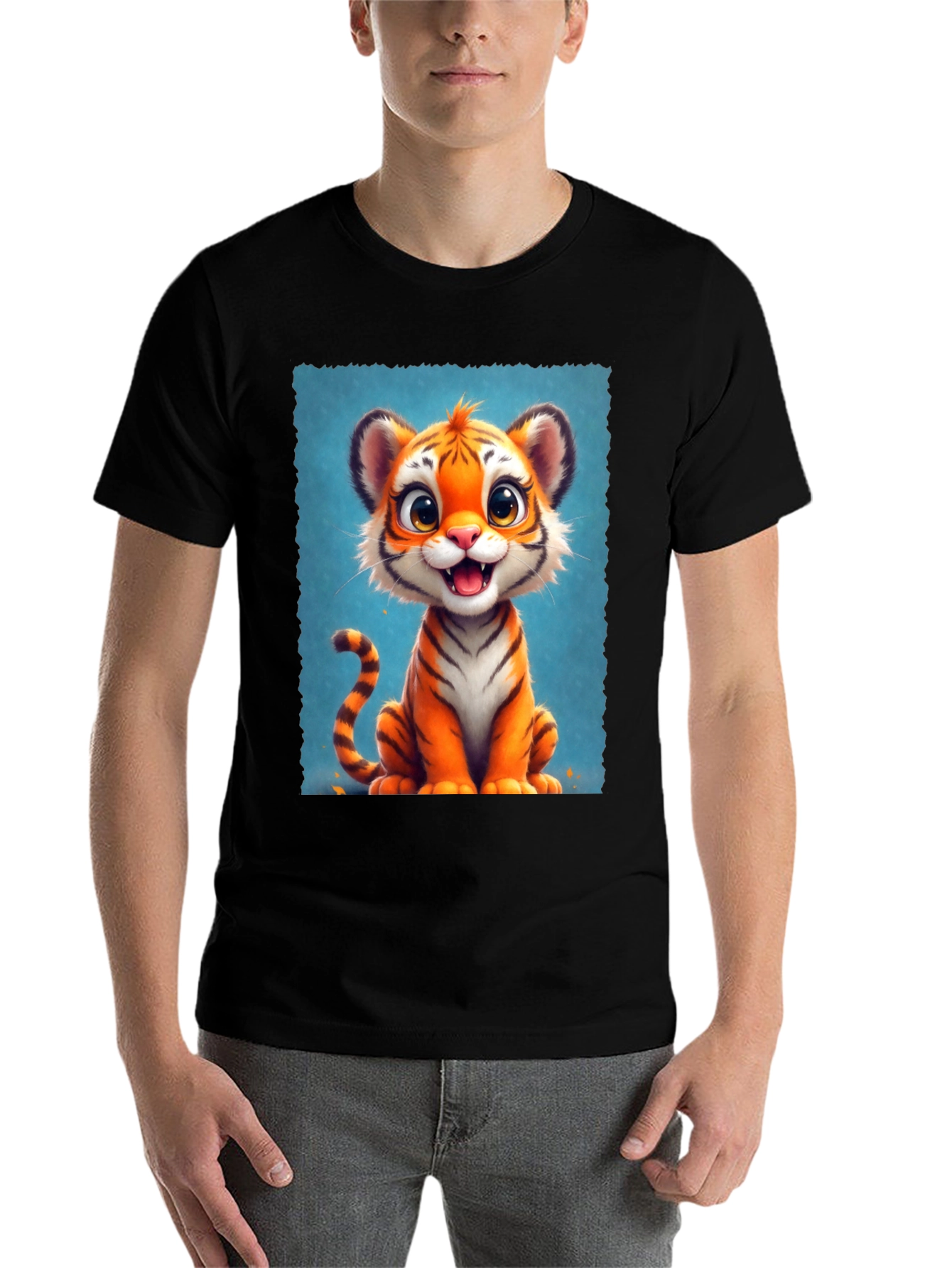Black Cute Cartoon Tiger Graphic Tee view 7