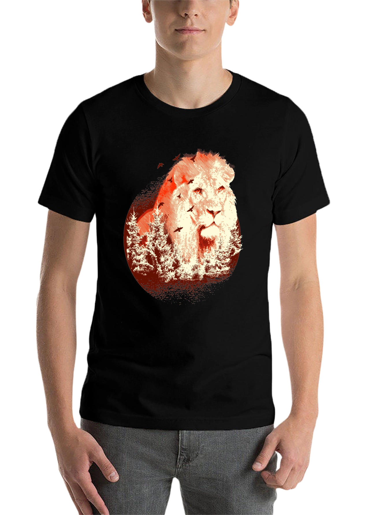 Black Lion & Trees Graphic Tee - Men's Black T-Shirt view 7