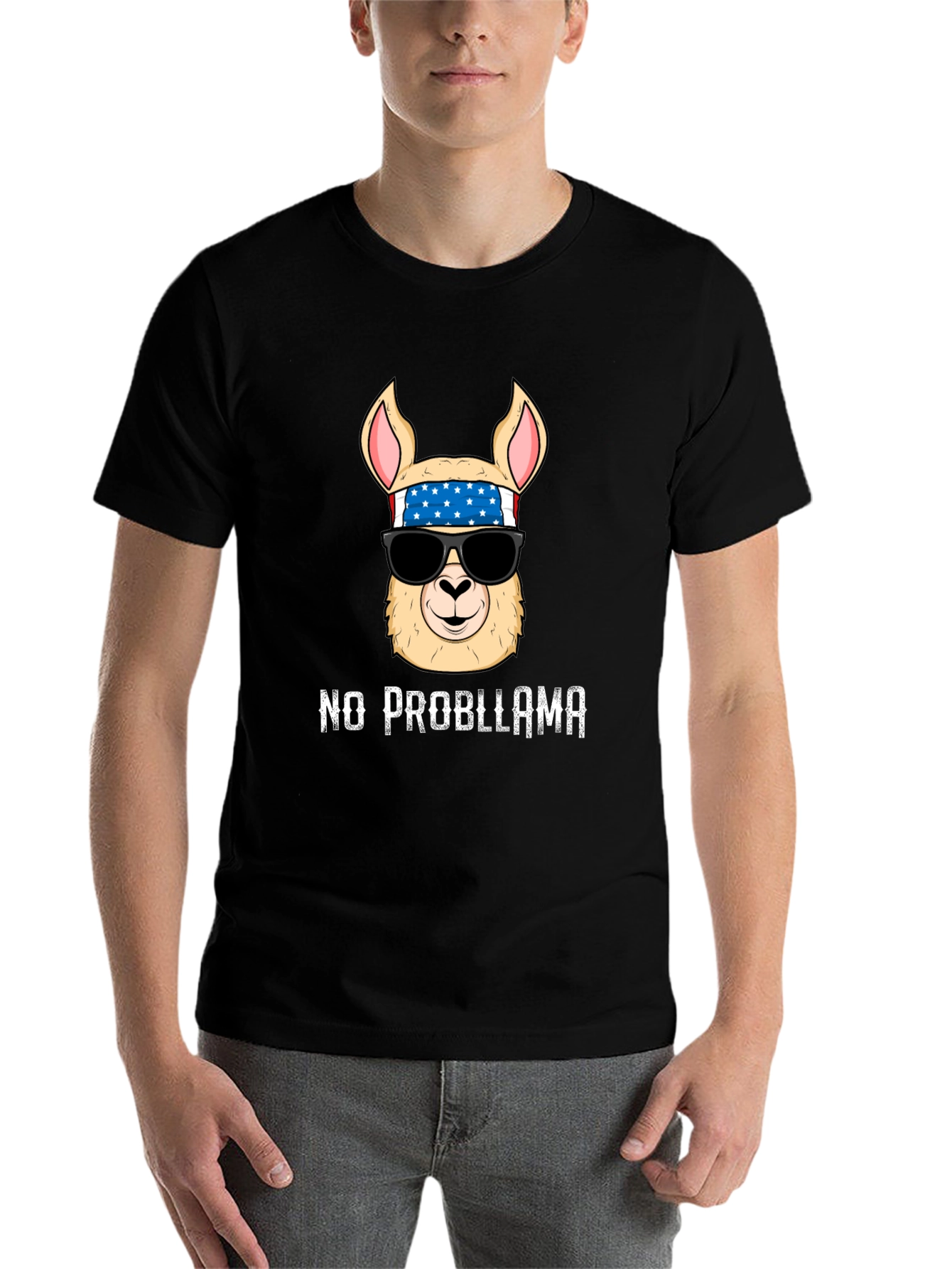Black No Probllama Llama T-Shirt view 7