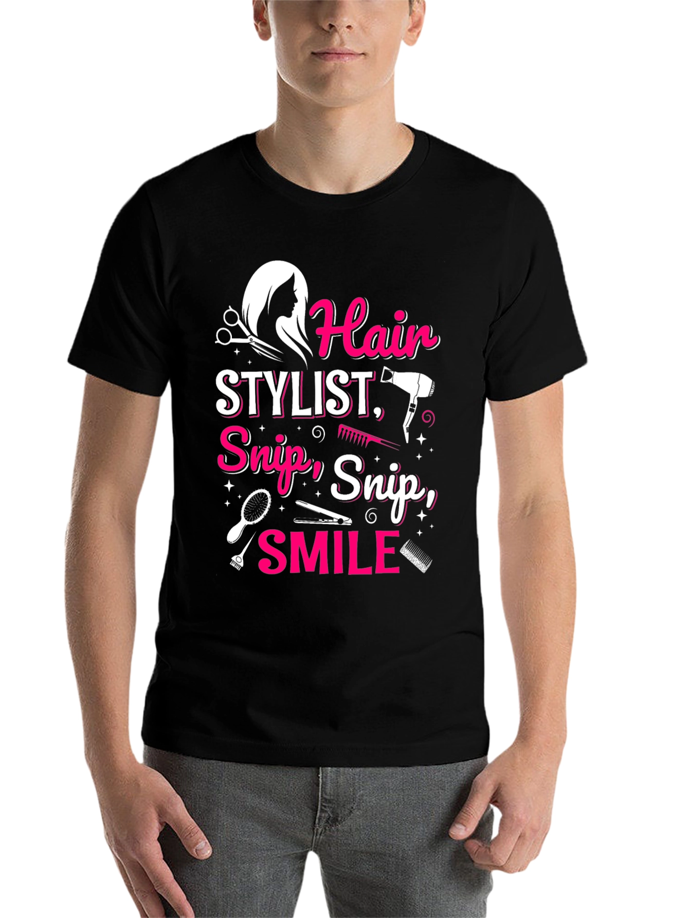 Black Hair Stylist T-Shirt - Snip, Snip, Smile! view 7