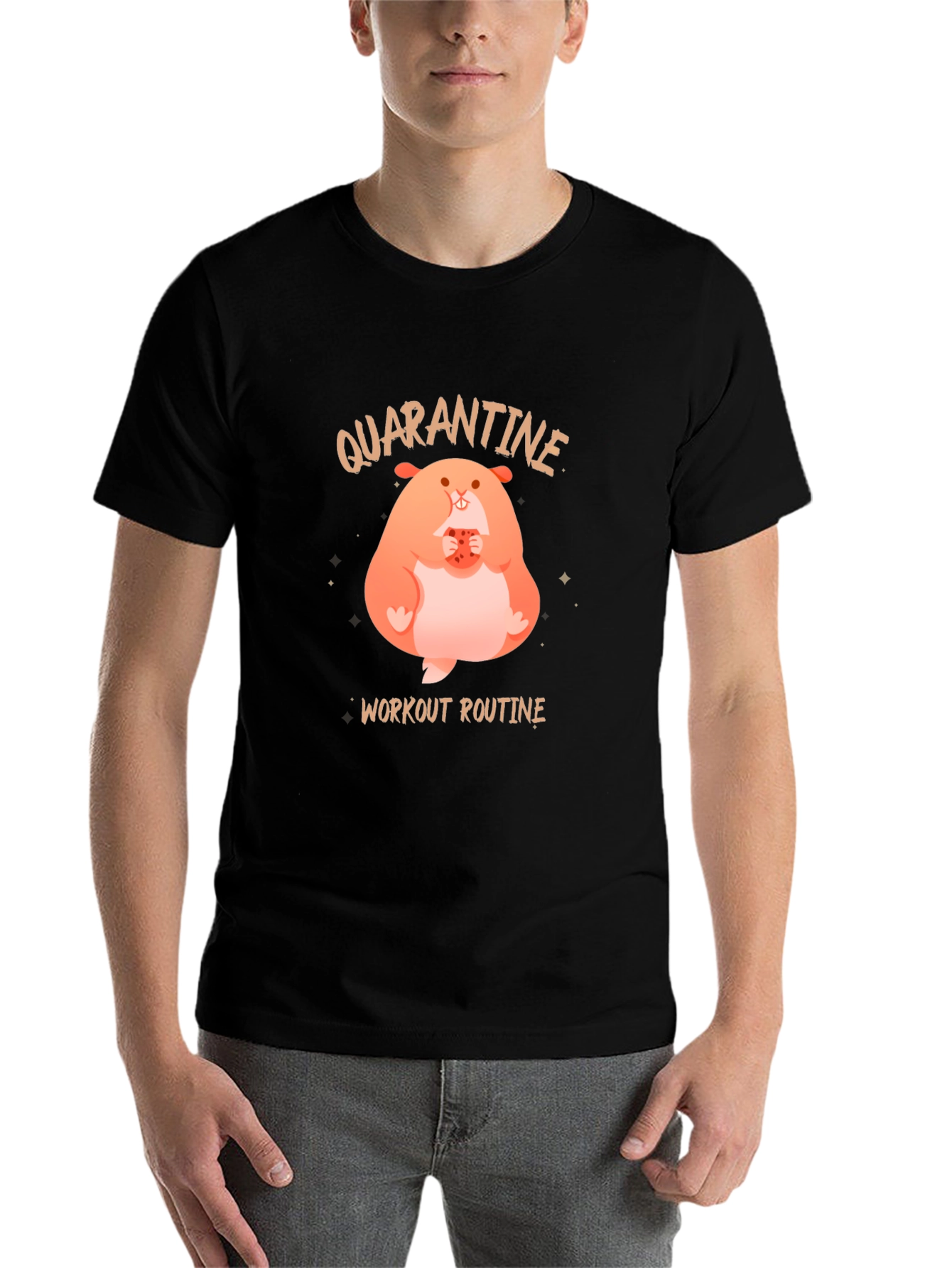 Black Quarantine Workout Routine T-Shirt view 7