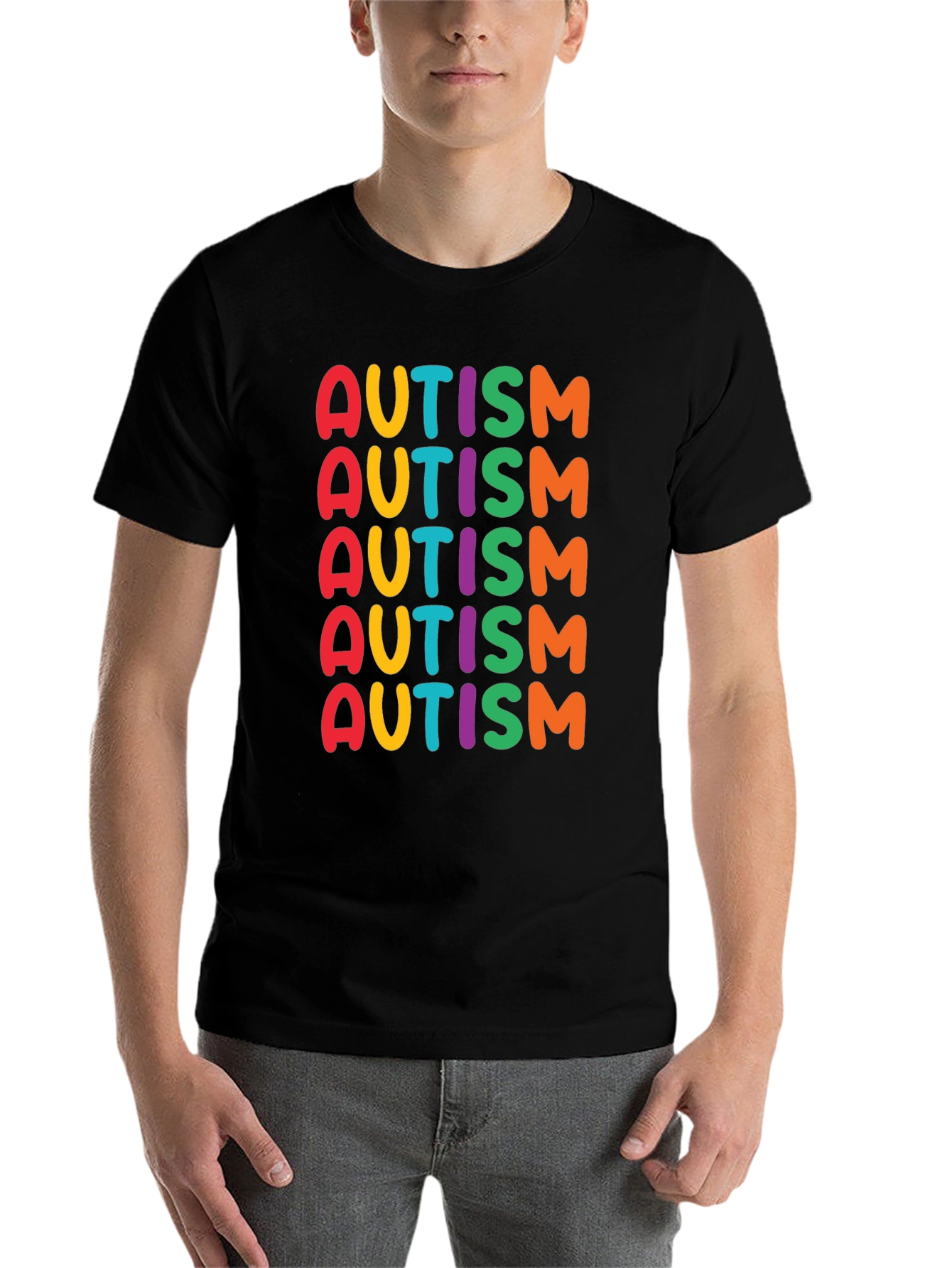 Black Colorful Autism Awareness T-Shirt view 7