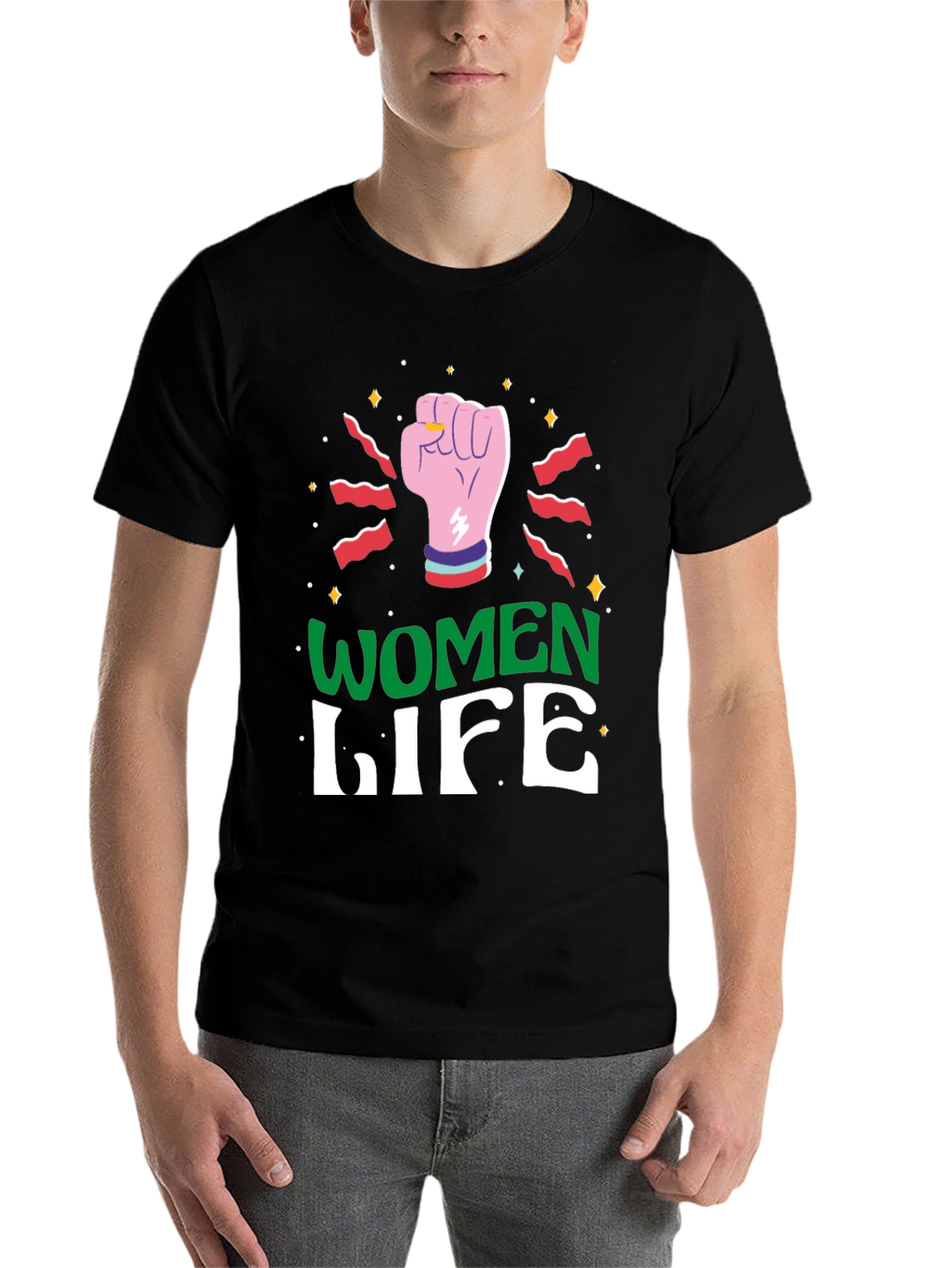 Women Life Fist Graphic Tee - Black - 7
