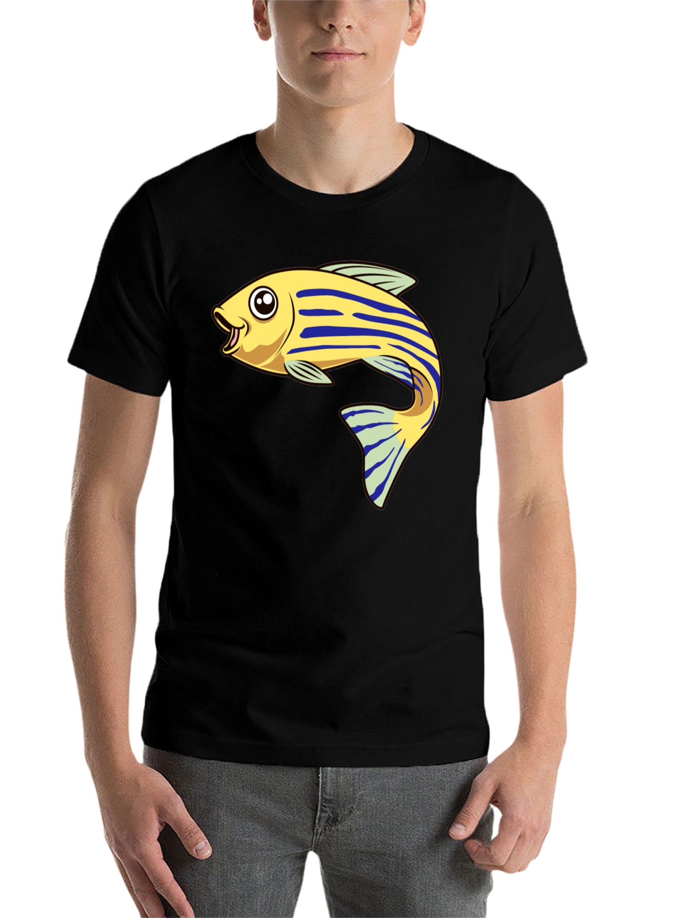 Black Cartoon Fish Graphic Tee - Black view 7