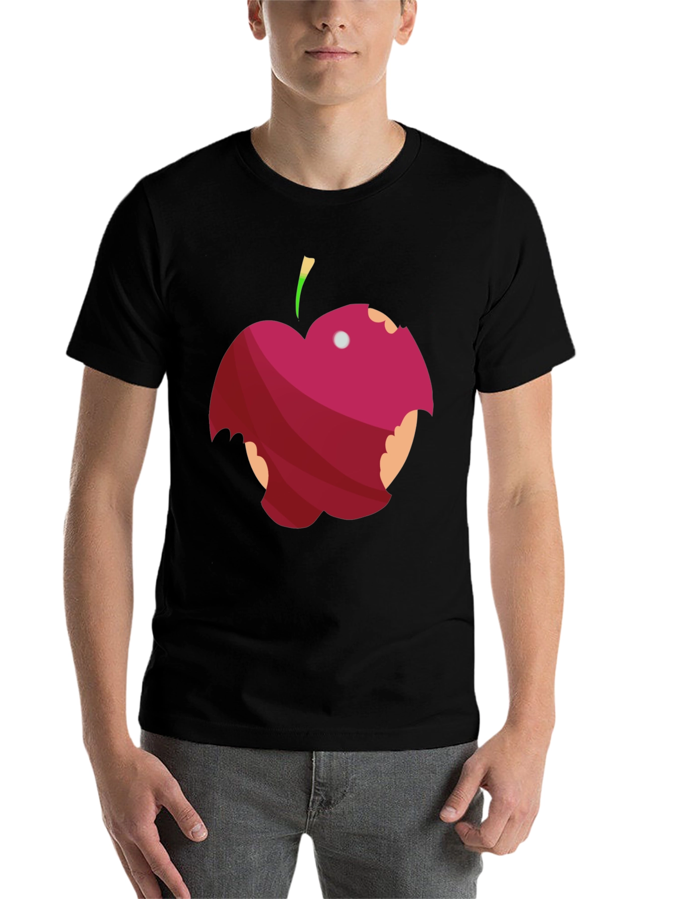 Black Bitten Apple Graphic Tee - Funny Fruit T-Shirt view 7