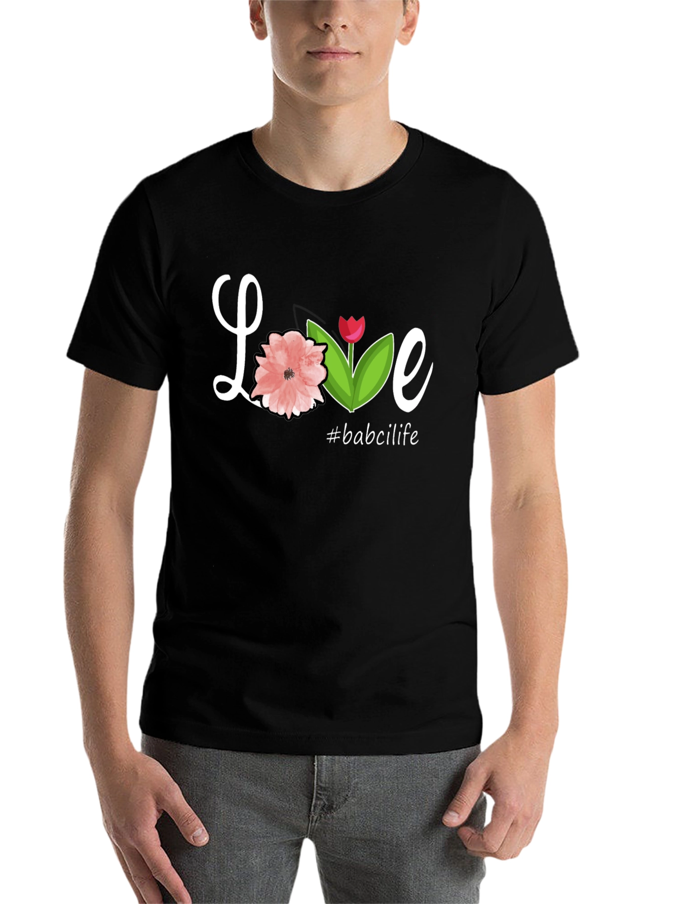 Black Love Floral Graphic Tee #babcilife Black Casual T-Shirt view 7