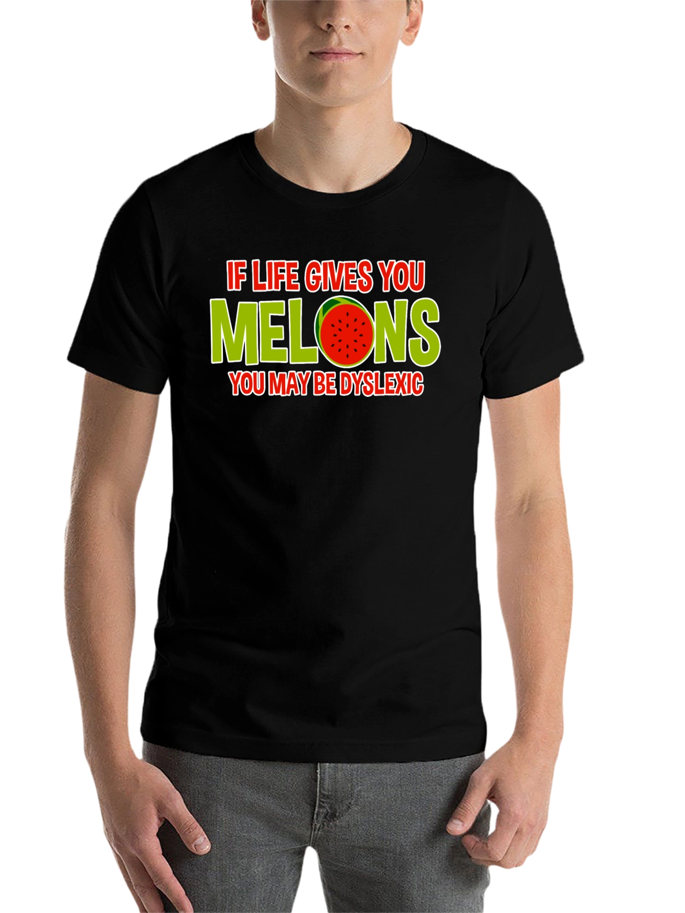 Black Dyslexic Melons Graphic Novelty T-Shirt view 7