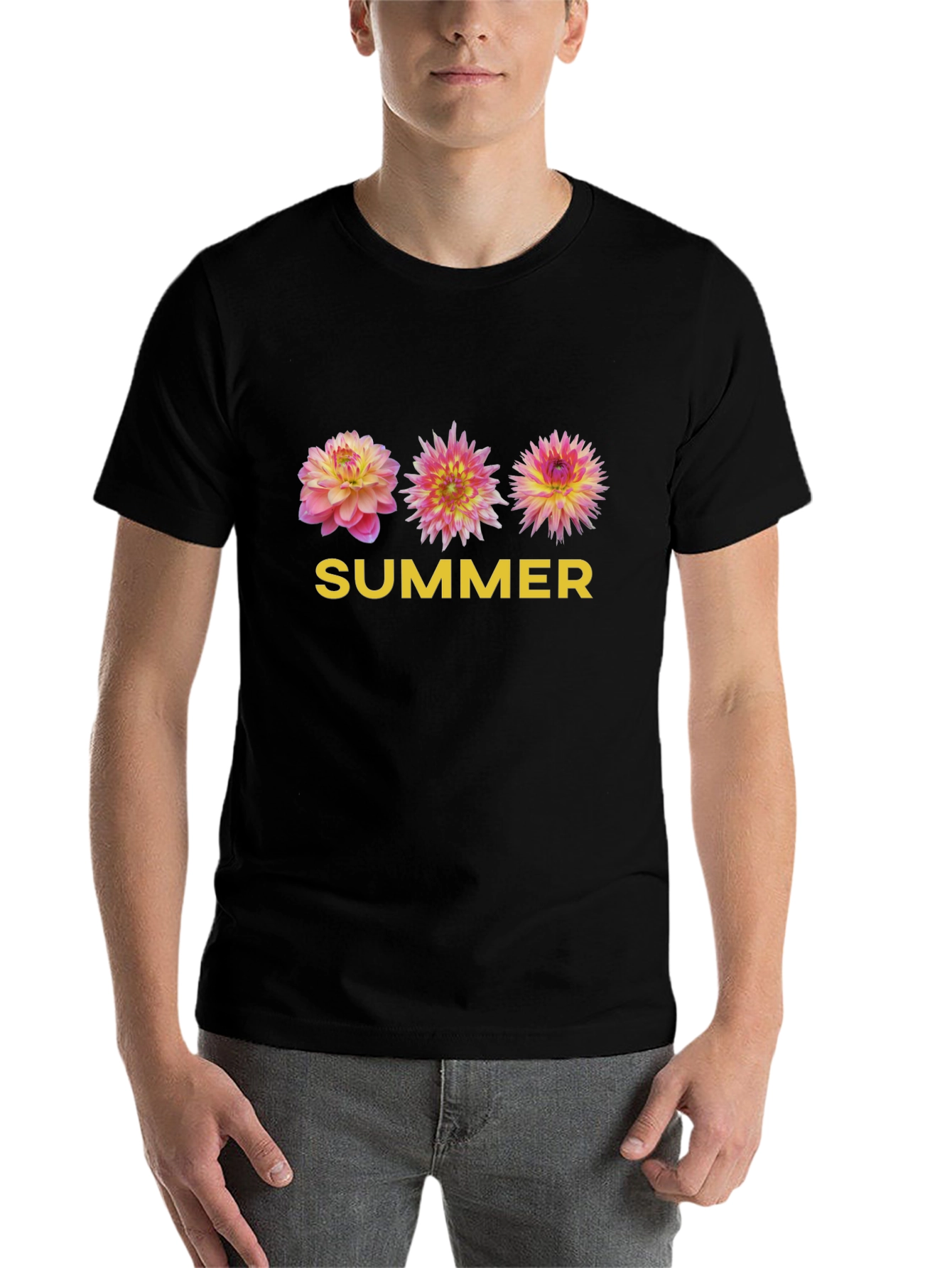 Black Summer Floral Graphic Tee - Soft Black T-Shirt view 7