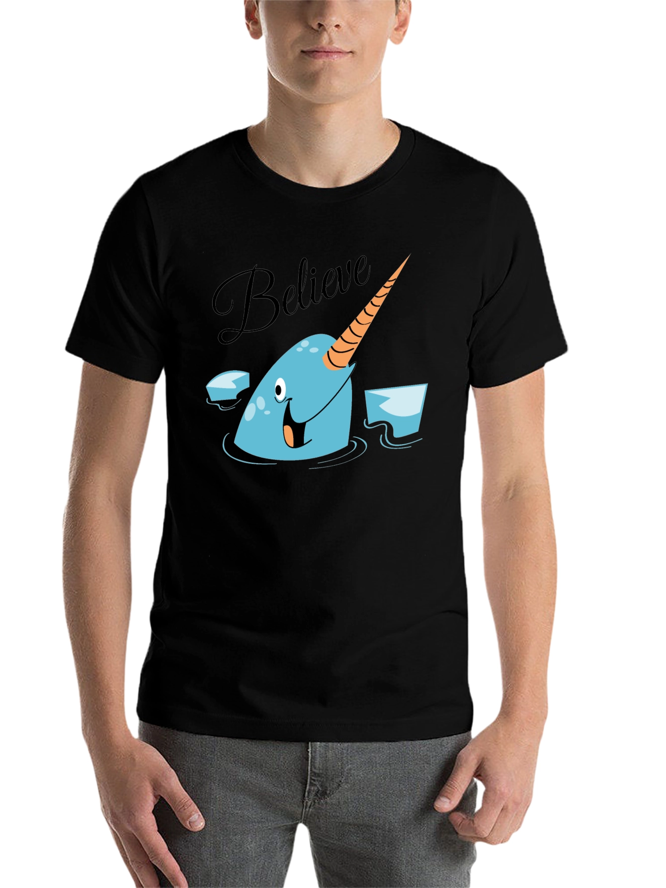 Black Narwhal Believe Graphic Tee - Black Cotton T-Shirt view 7