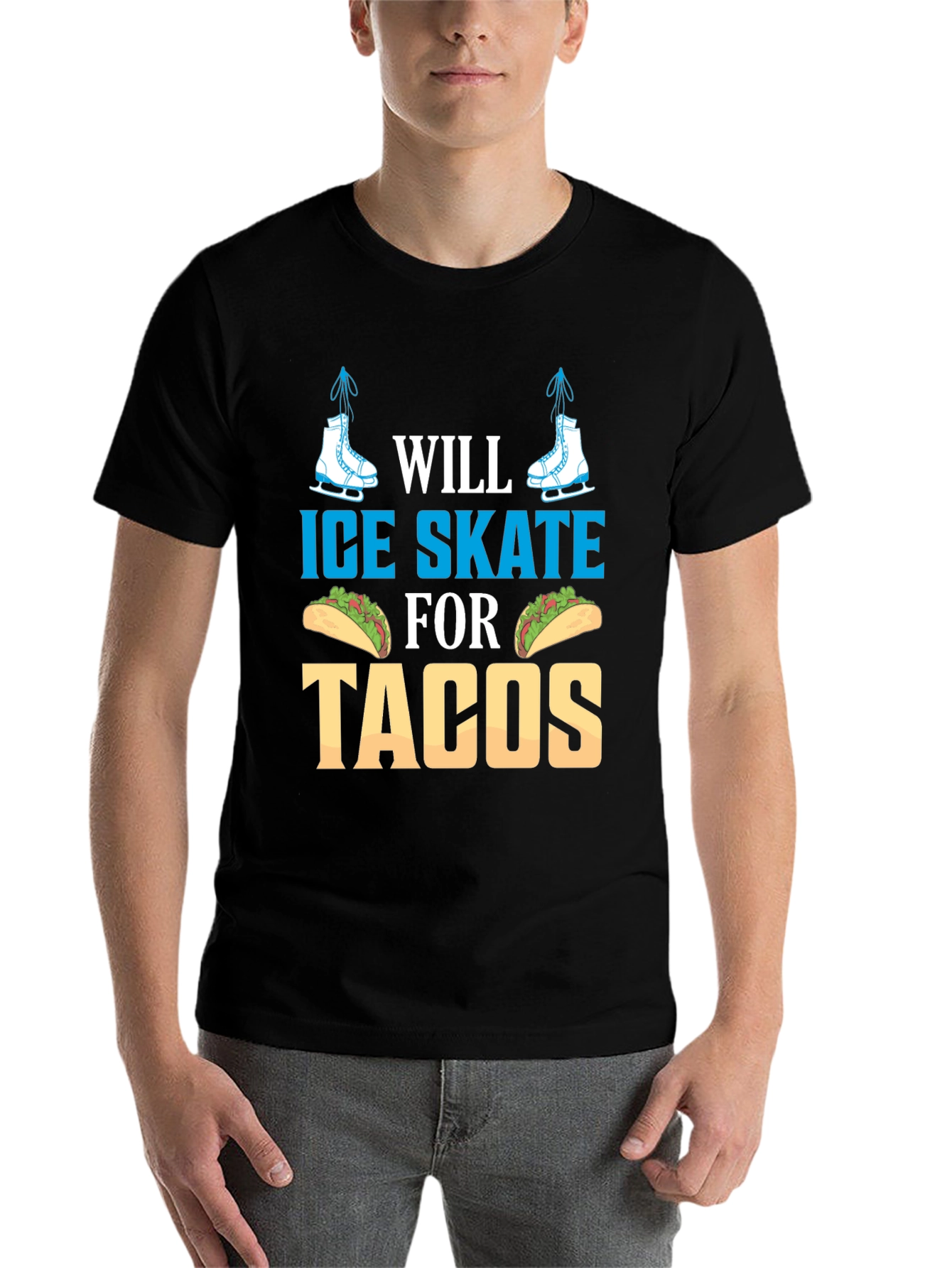 Black Ice Skate for Tacos Graphic Tee view 7