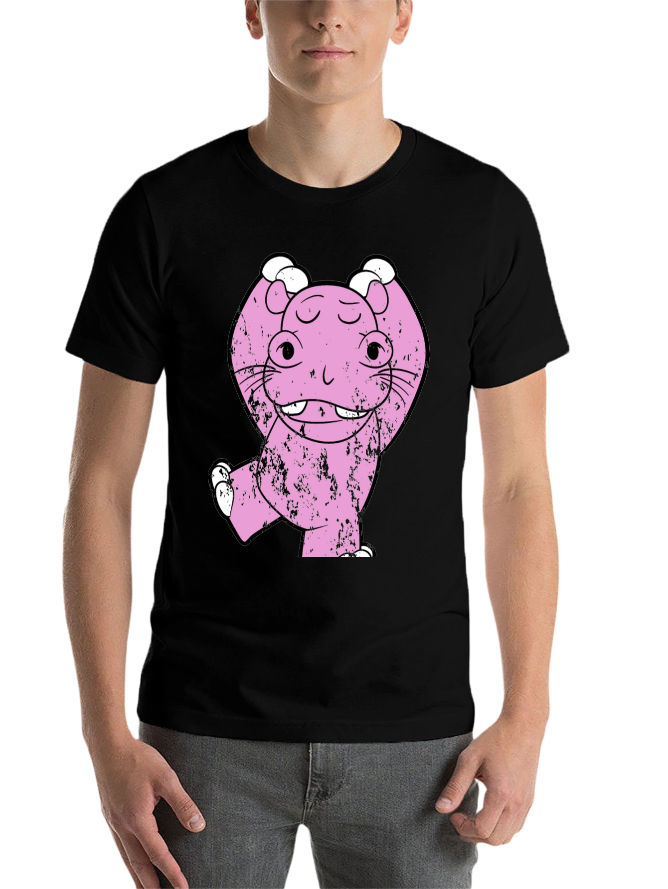 Black Pink Monster Graphic Print Tee - Men's Black T-Shirt view 7