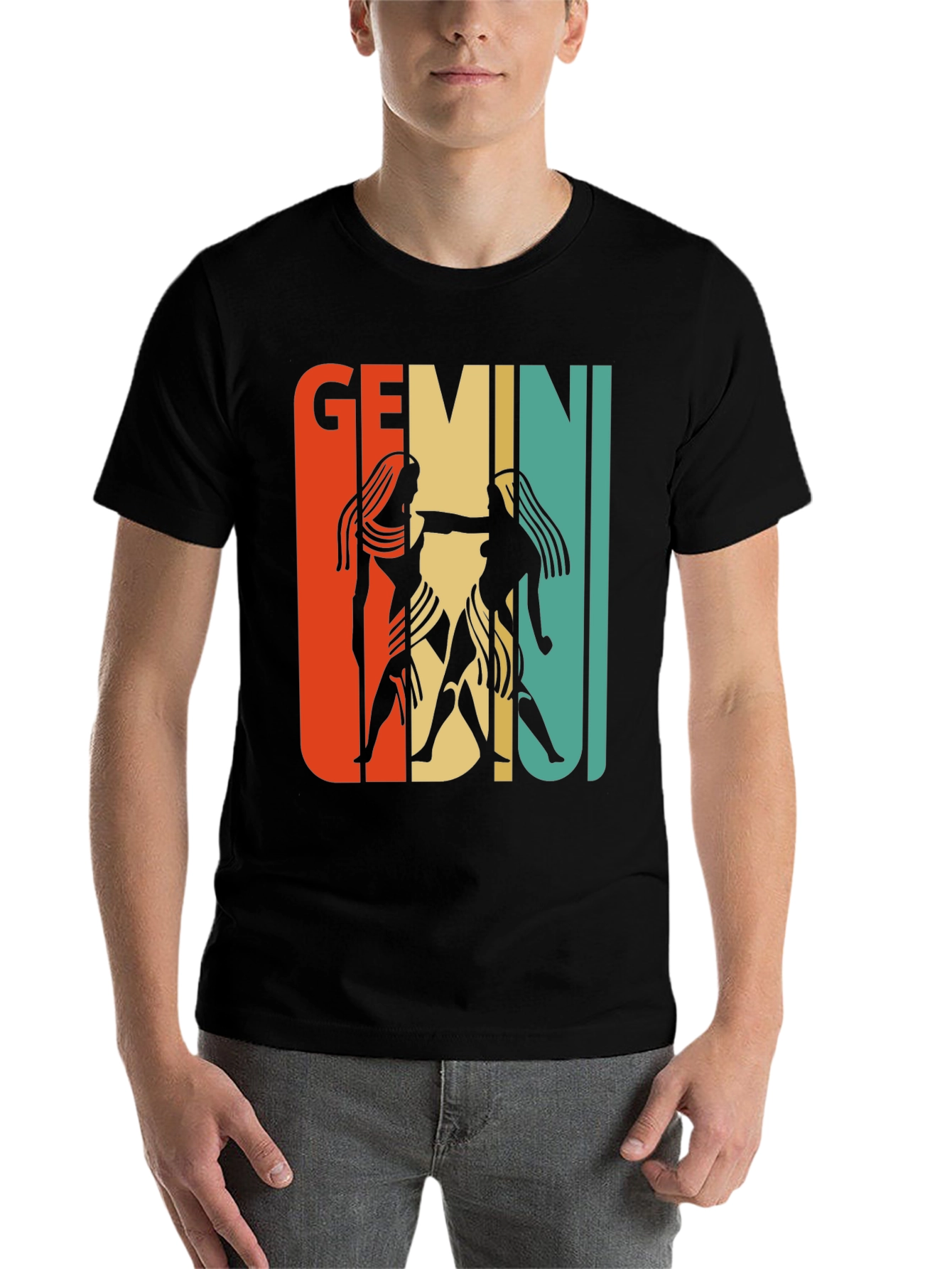 Black Retro Gemini Zodiac Graphic T-Shirt view 7