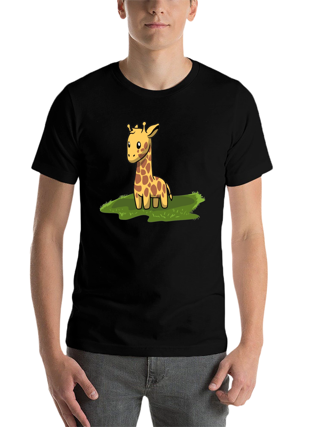 Black Cute Giraffe Graphic Tee - Black Cotton T-Shirt view 7