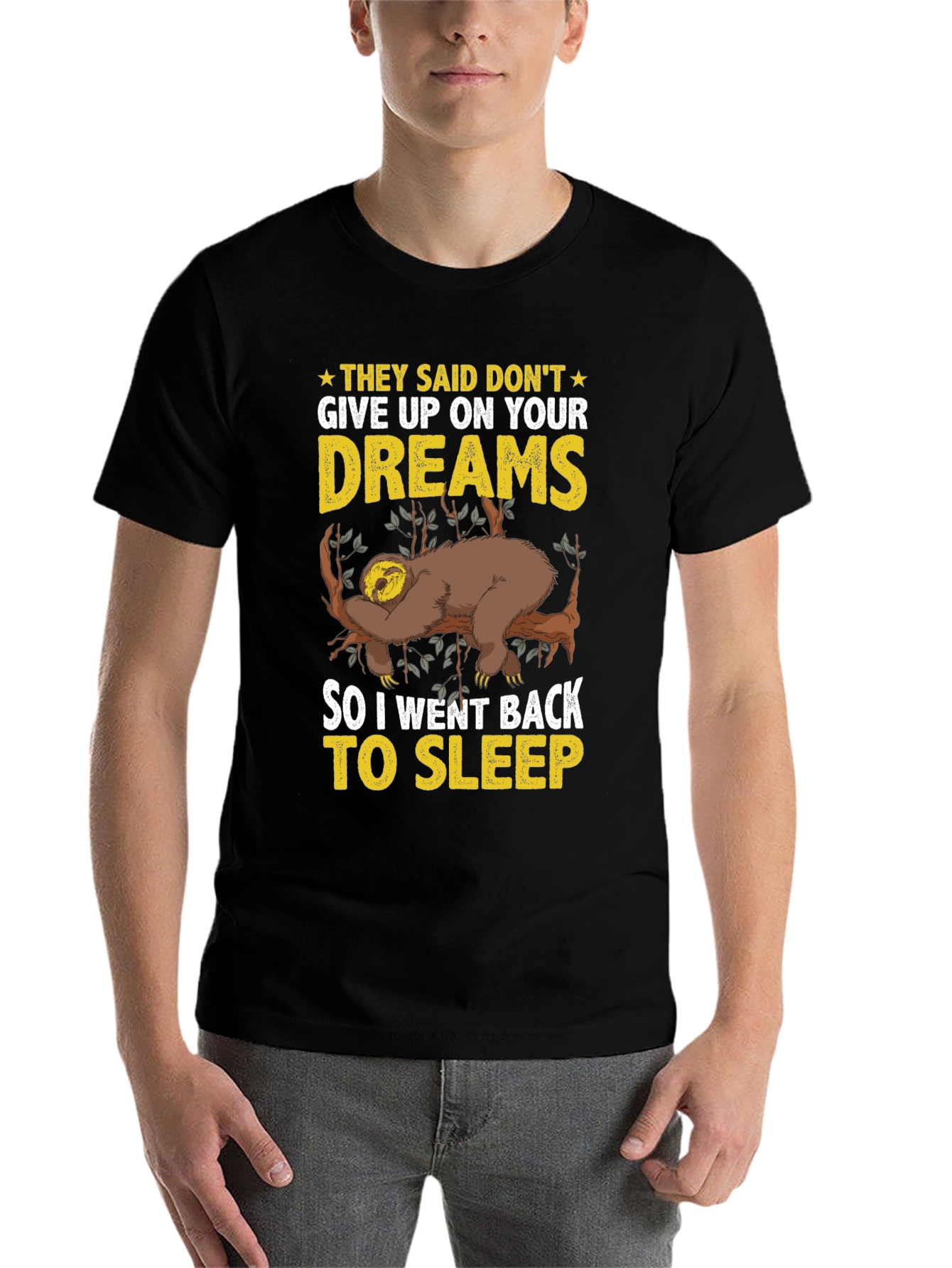 Black Lazy Sloth Dreams T-Shirt - Funny Sleep Tee view 7