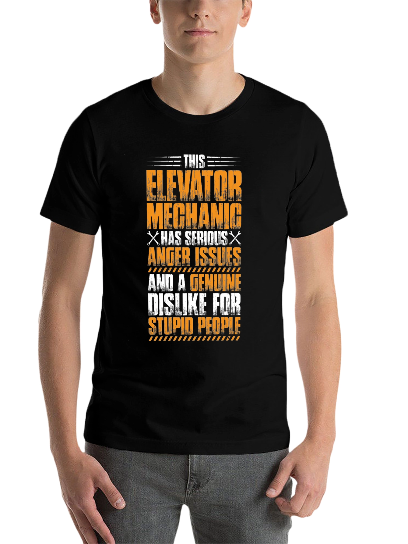 Black Elevator Mechanic Anger Issues Graphic T-Shirt view 7