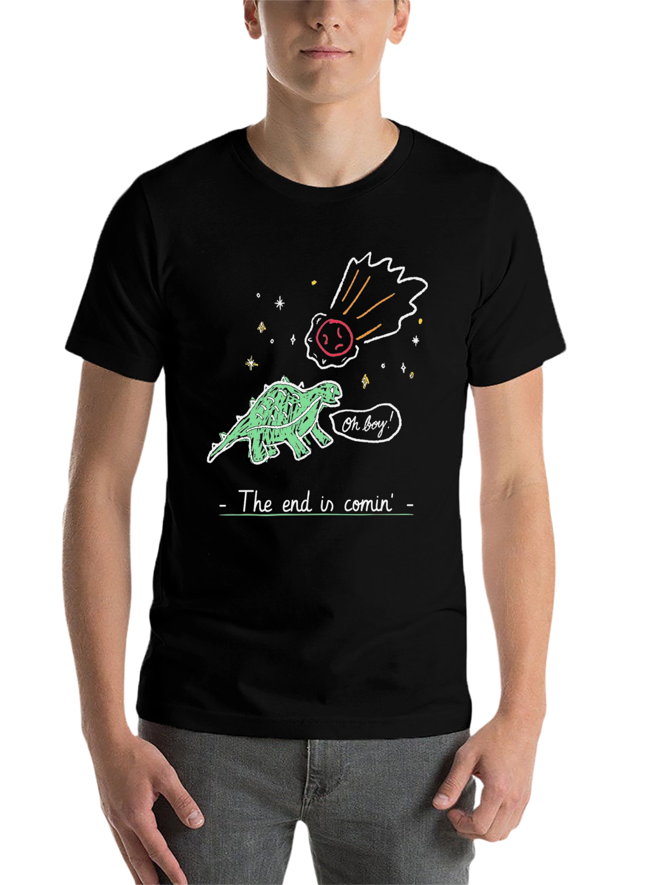 Black Dinosaur End of the World Humor T-Shirt view 7
