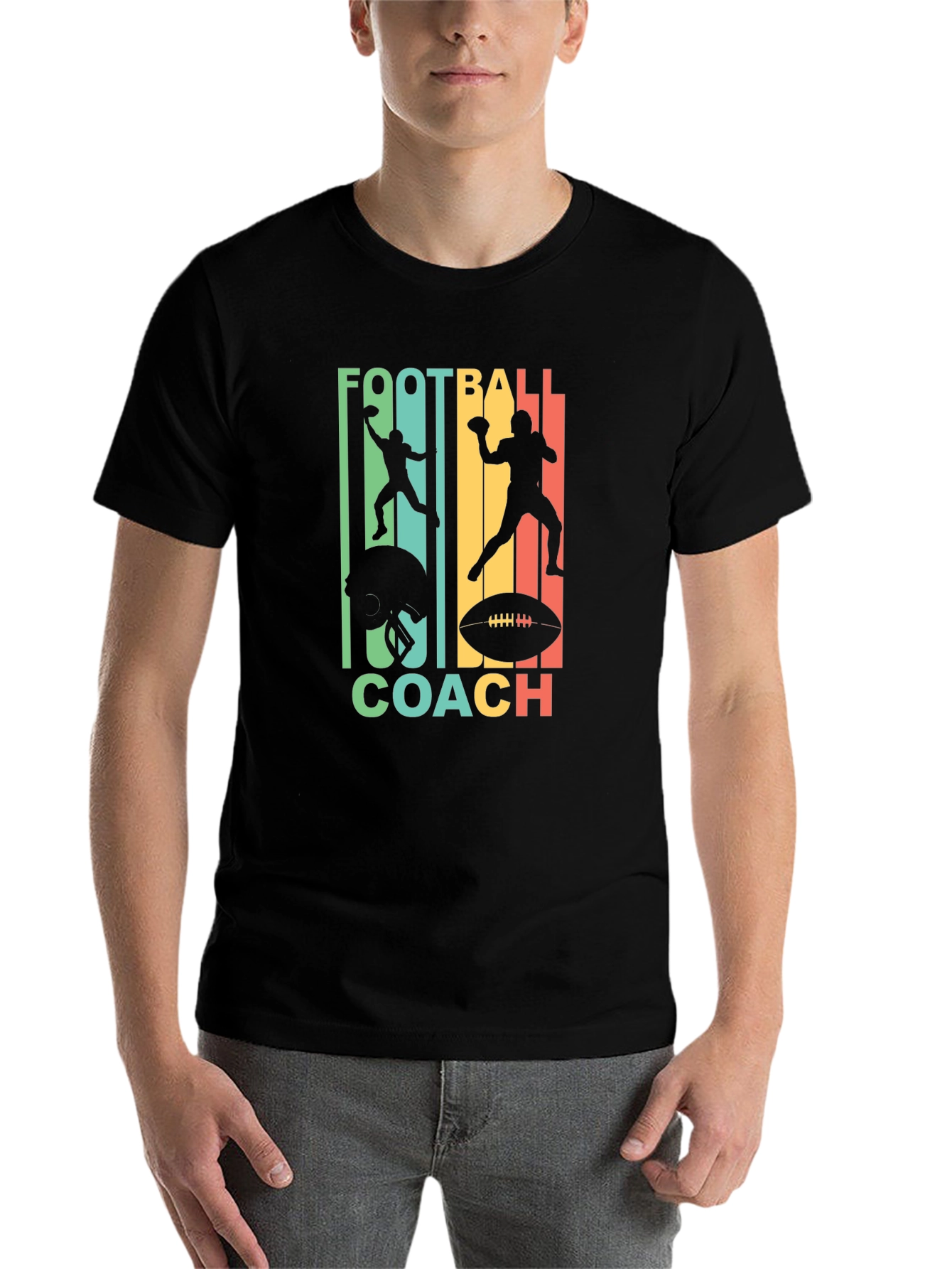 Black Football Coach Graphic Tee - Retro Design view 7