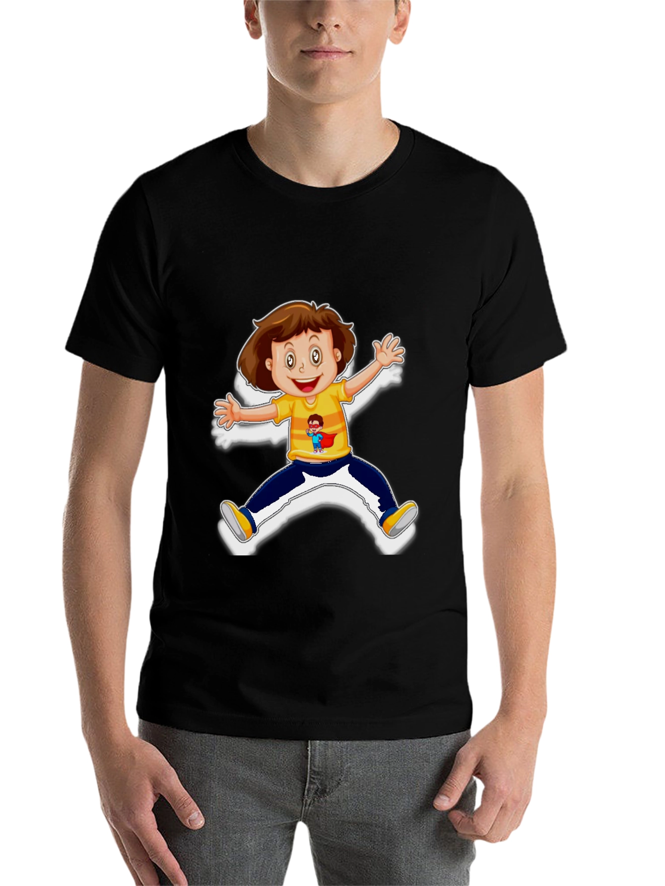 Black Cartoon Kid Graphic Black T-Shirt view 7