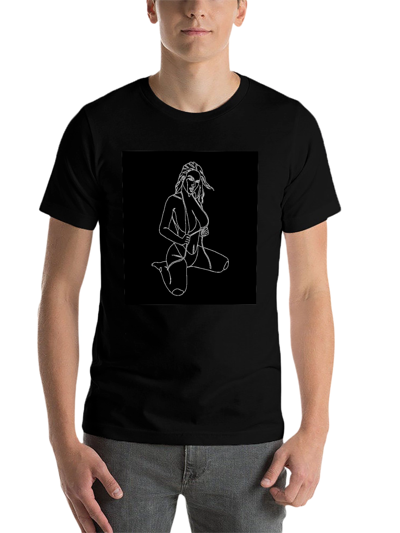 Black Black T-Shirt with Line Art Woman Design view 7