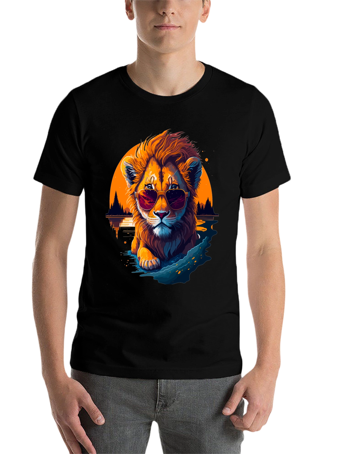 Black Cool Lion Graphic Tee - Chill Vibes Only view 7