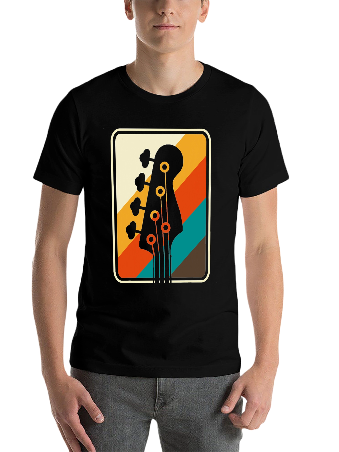 Black Retro Bass Guitar Tee - Vintage Music Lover T-Shirt view 7